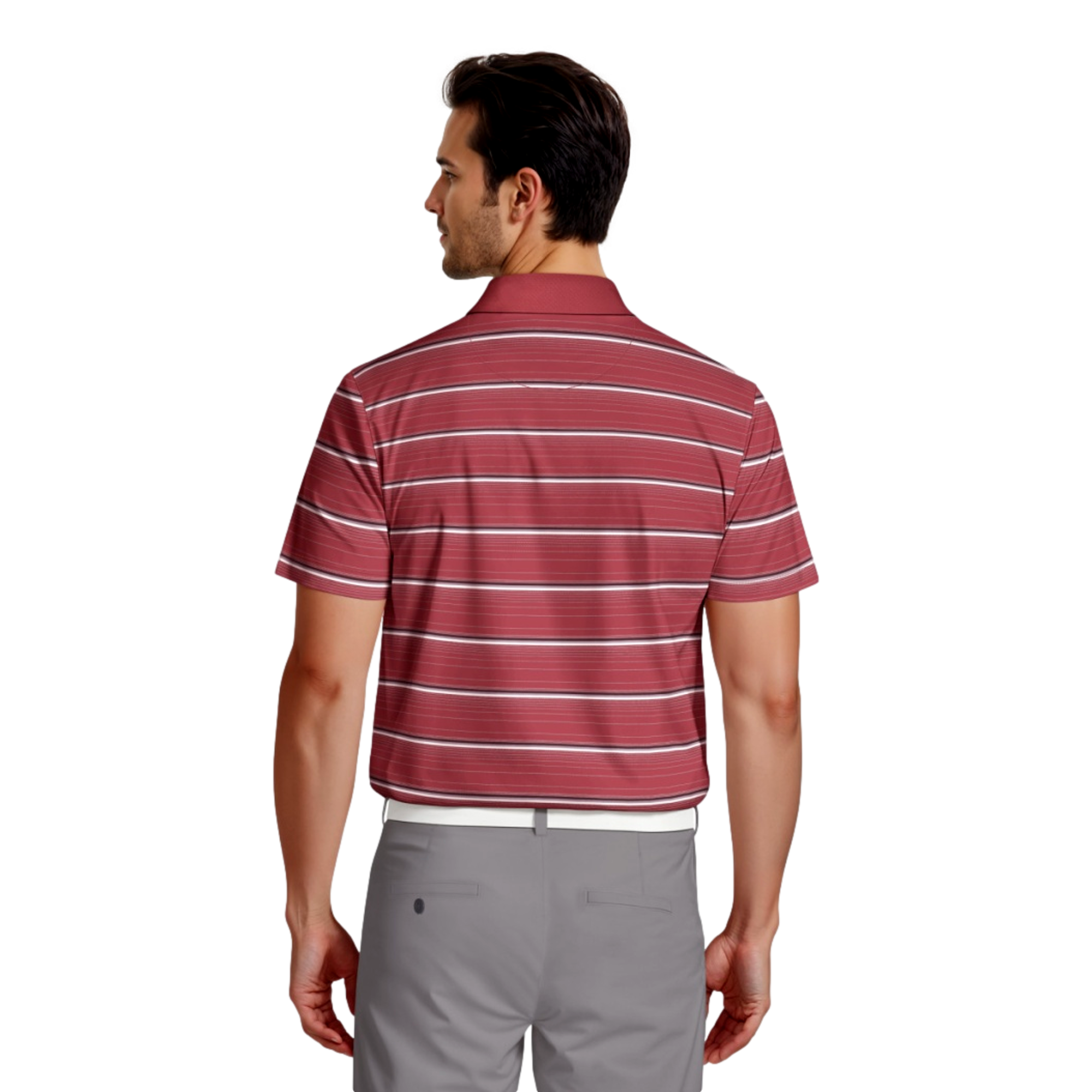 All Over Micro Geo Stripe Print Men's Short Sleeve Golf Polo Shirt