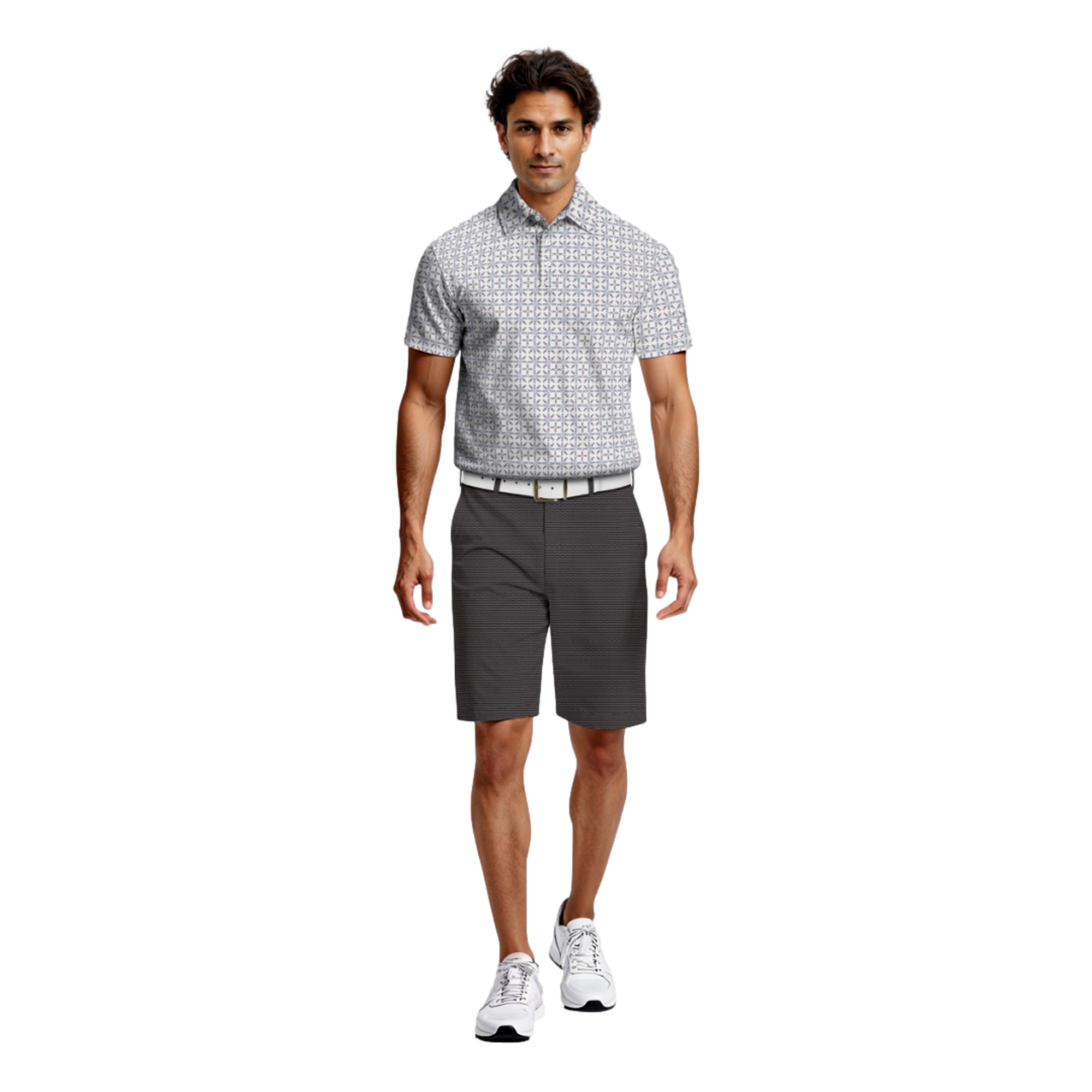 Flat Front All-Over Micro Geo Print Men's 8" Golf Shorts