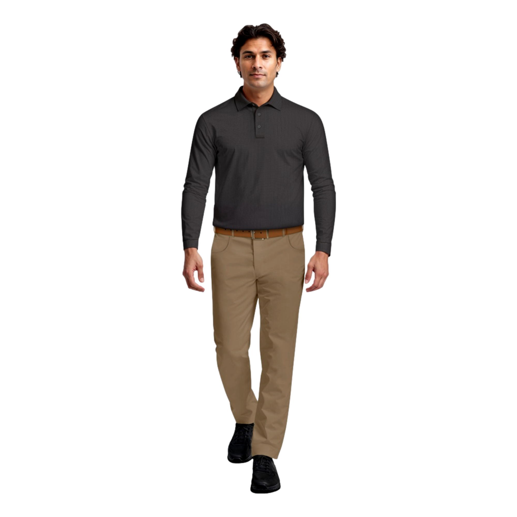 Houndstooth Men's Long Sleeve Golf Polo Shirt