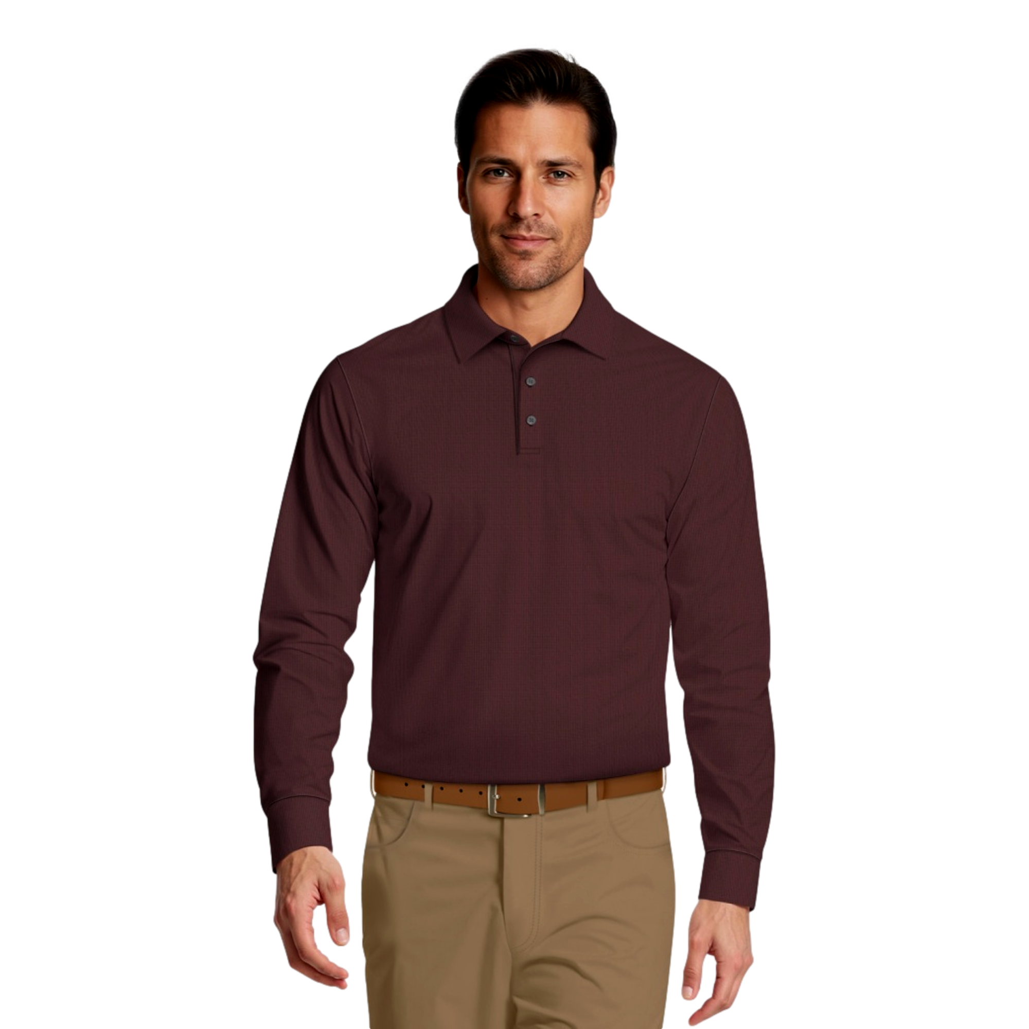 Houndstooth Men's Long Sleeve Golf Polo Shirt