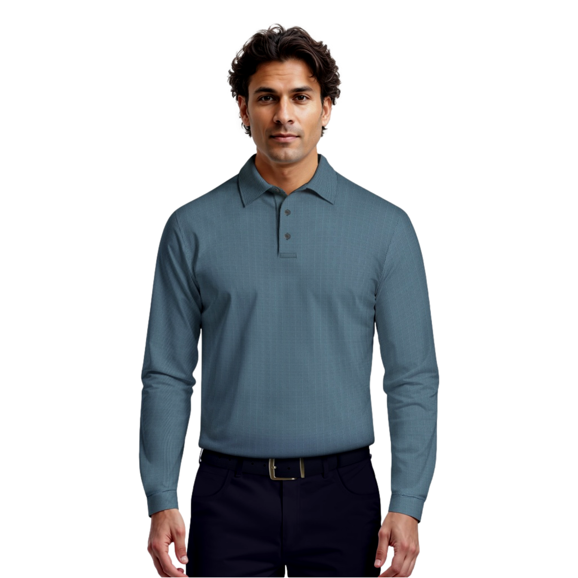 Houndstooth Men's Long Sleeve Golf Polo Shirt