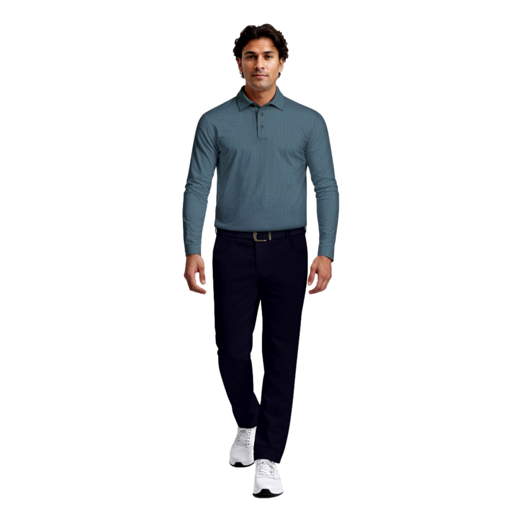 Houndstooth Men's Long Sleeve Golf Polo Shirt