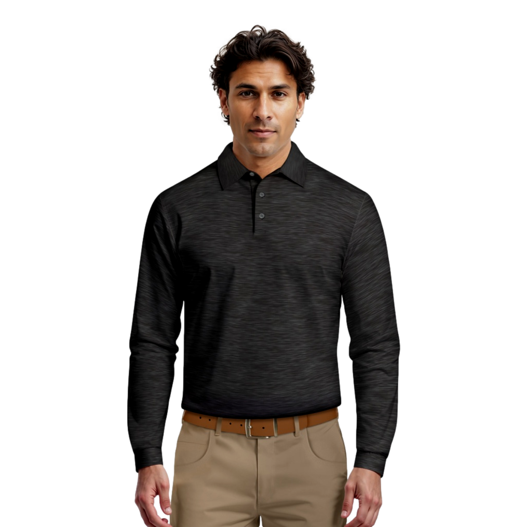 Jaspe Print Men's Long Sleeve Golf Polo Shirt