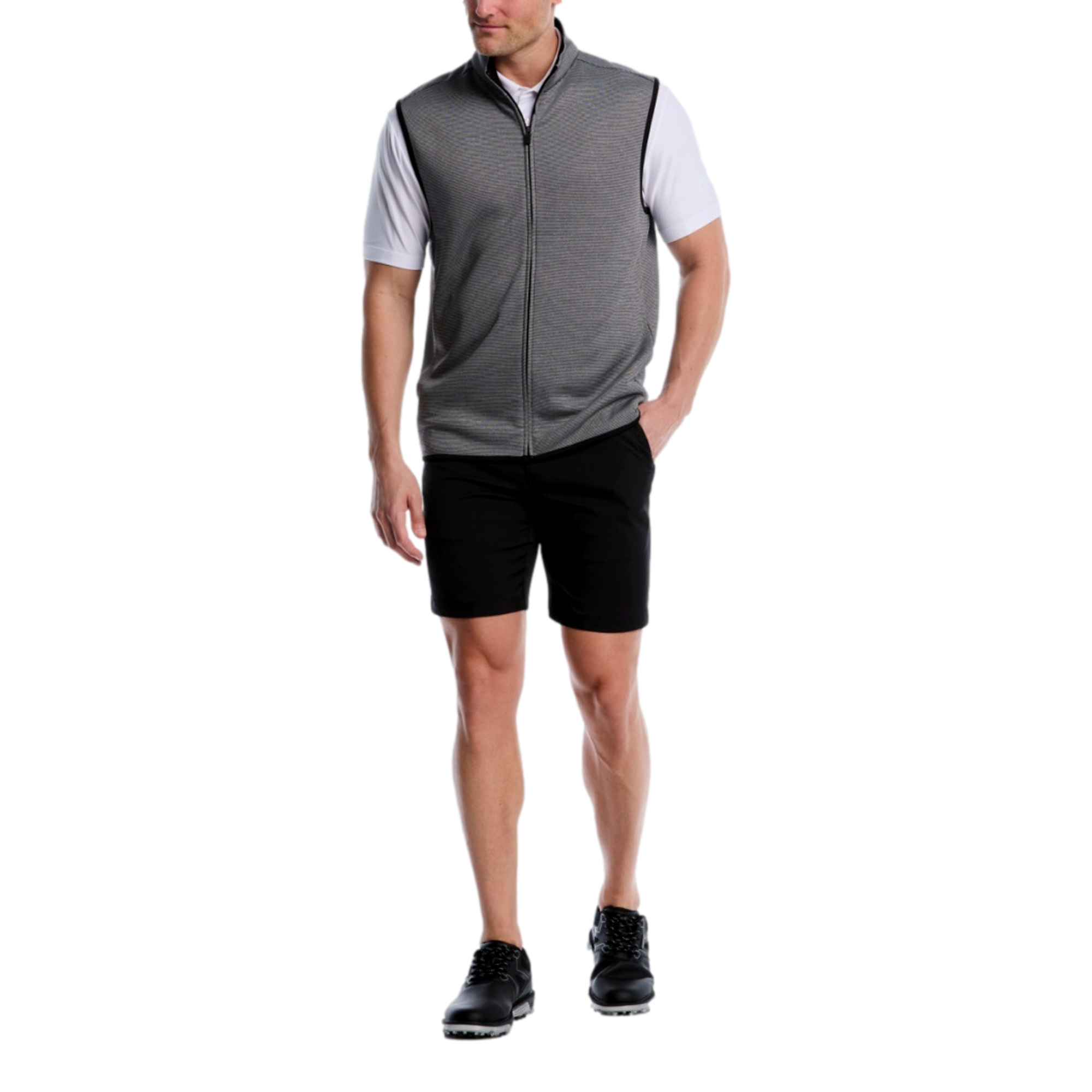 Horizontal Heather Fleece Full Zip Men's Golf Vest