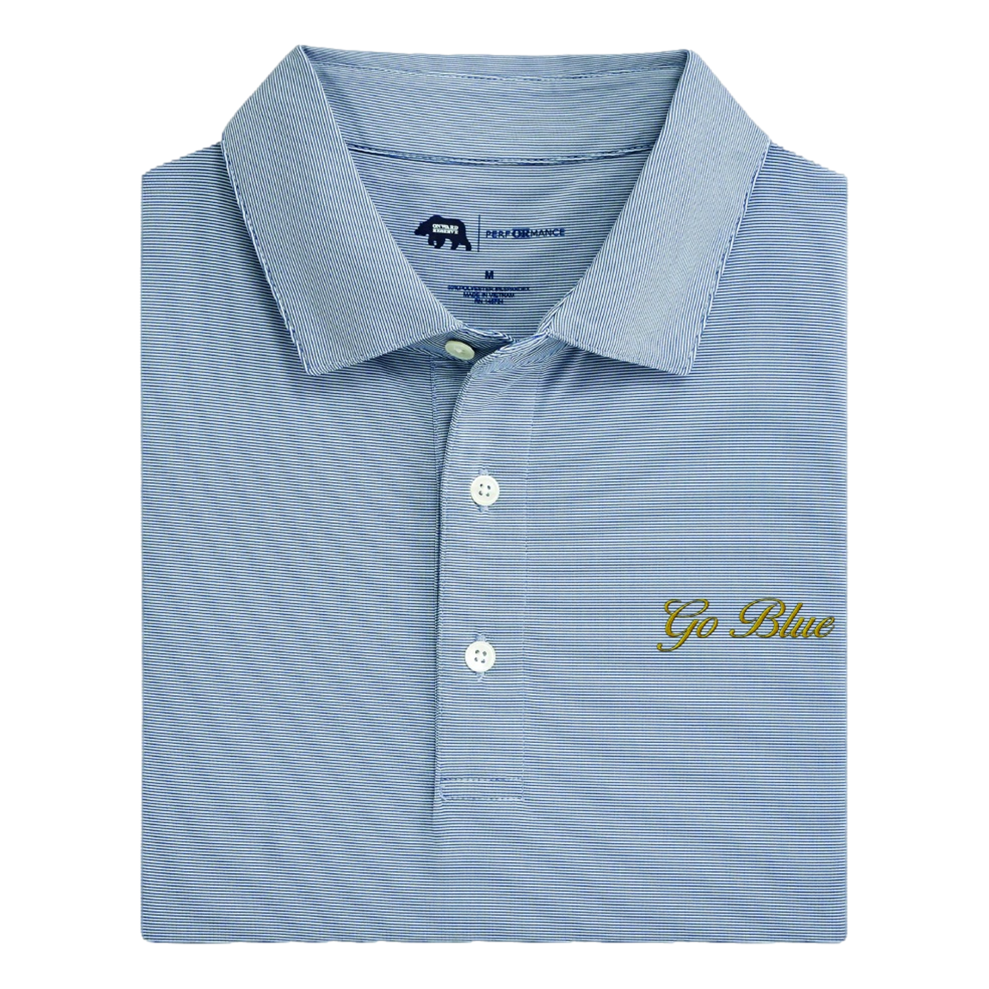 UM Go Blue Script Hairline Stripe Men's Golf Polo Shirt