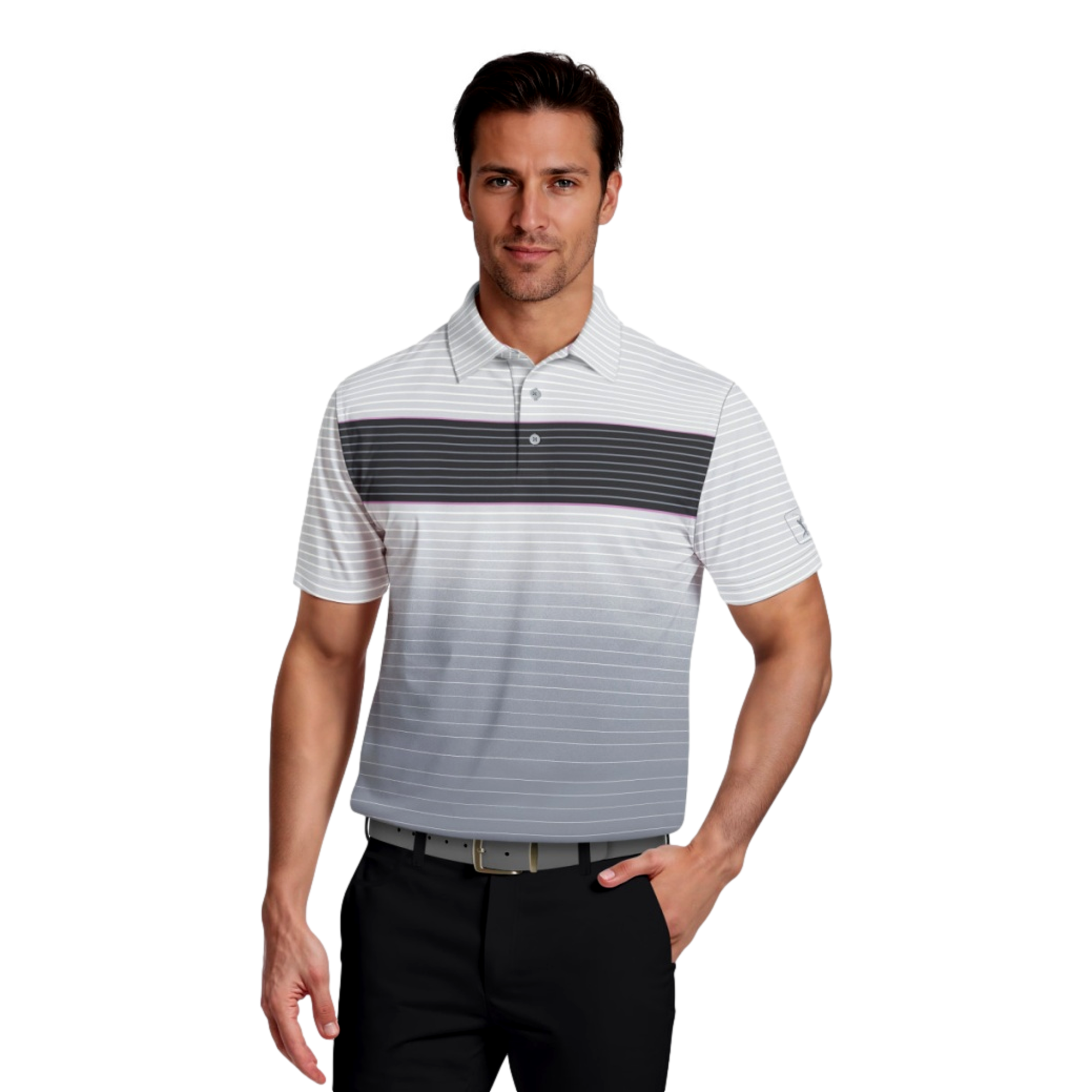 Ombre Linear Color Block Men's Short Sleeve Golf Polo Shirt