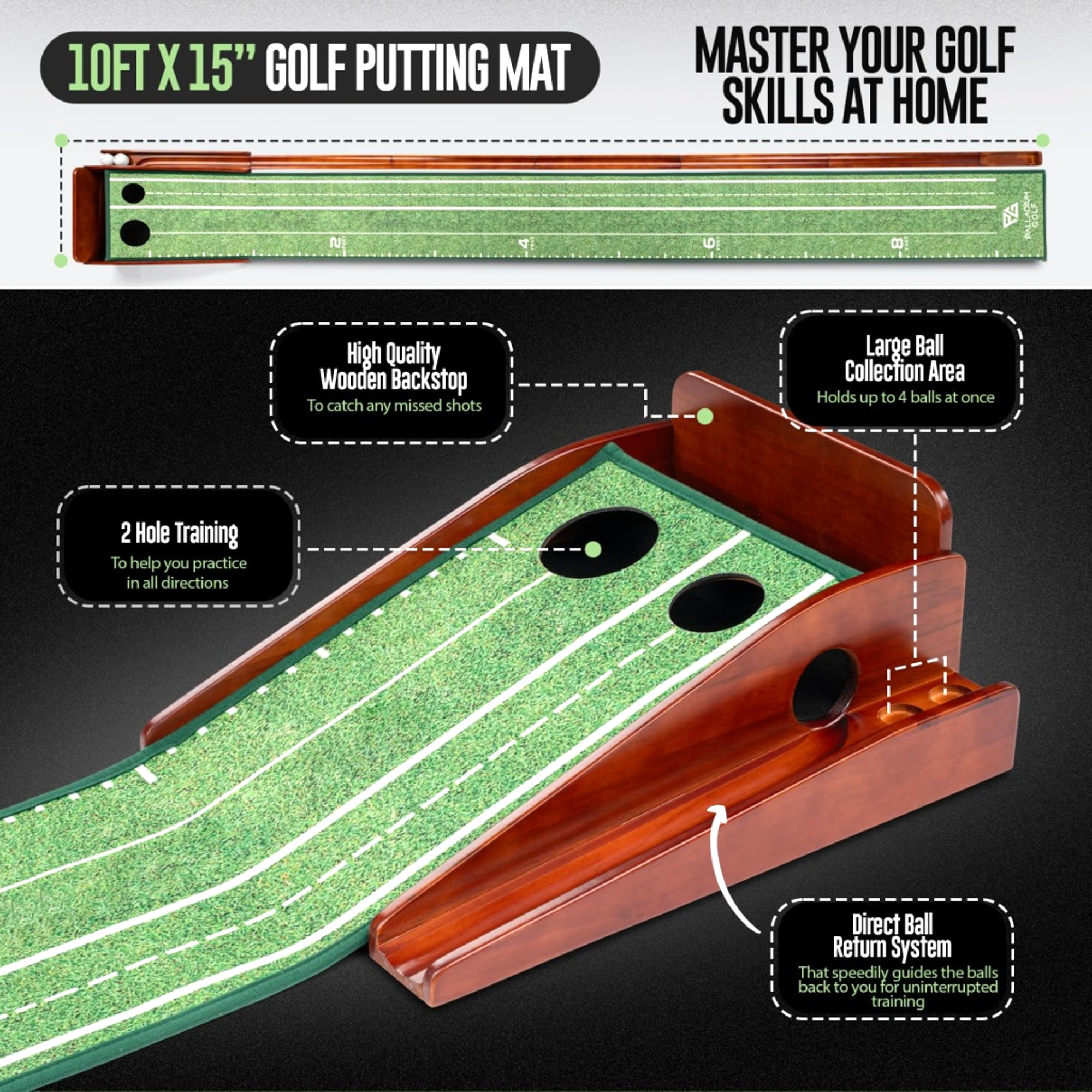 Palladium Golf Putting Mat Trainer - Thumbnail 2
