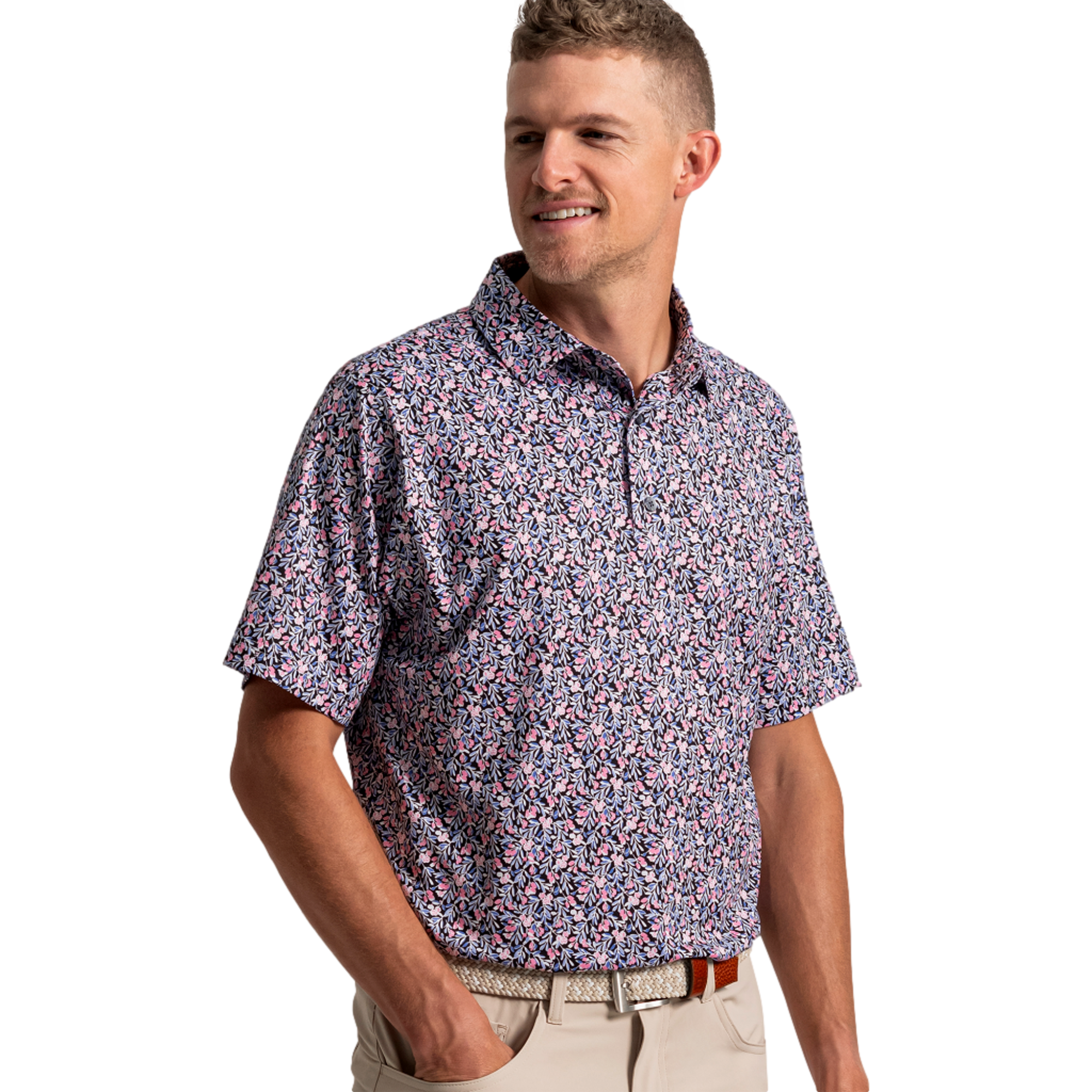 Meadow Print Lisle Men's Golf Polo Shirt