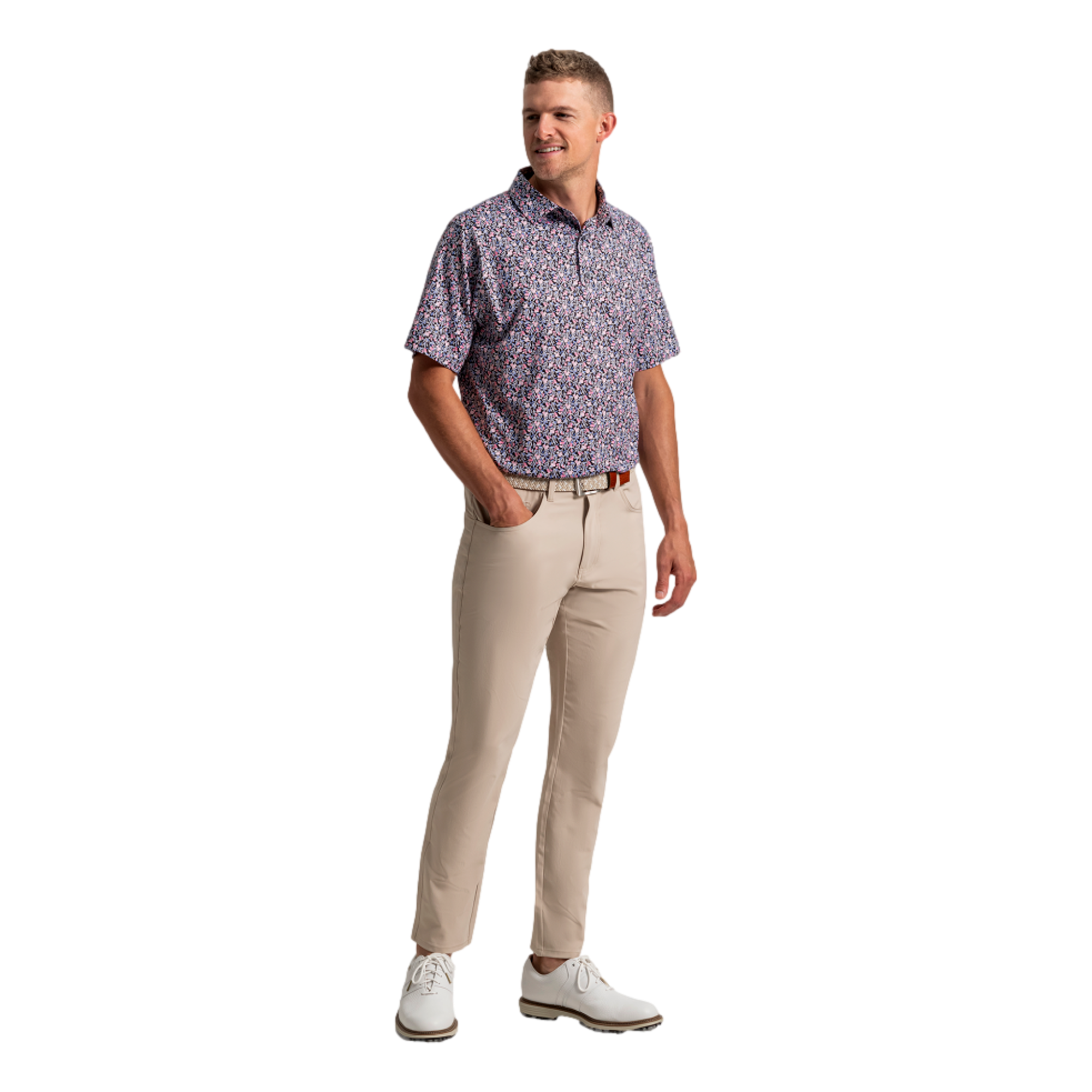 Meadow Print Lisle Men's Golf Polo Shirt