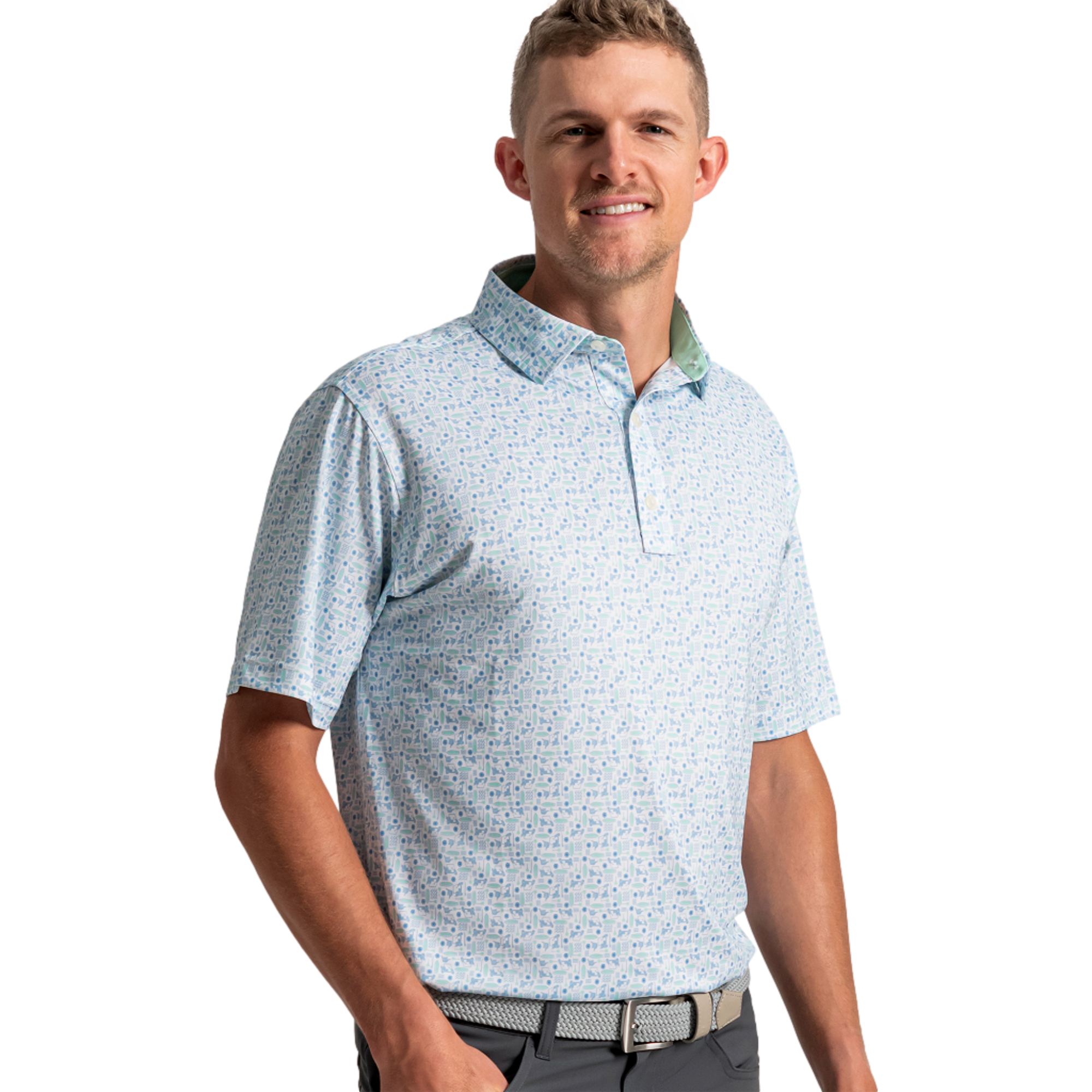 Surfs Up Print Lisle Men's Golf Polo Shirt