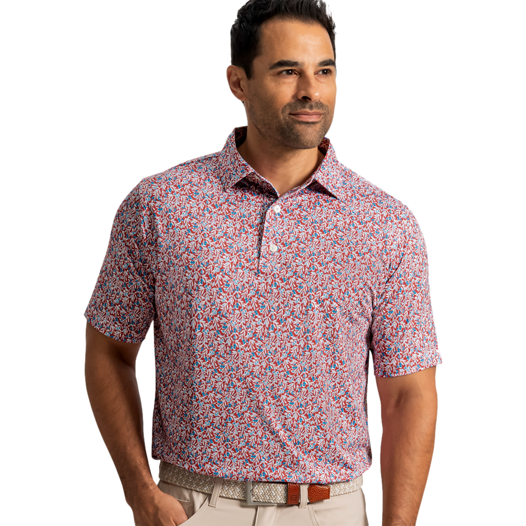 Meadow Print Lisle Men's Golf Polo Shirt