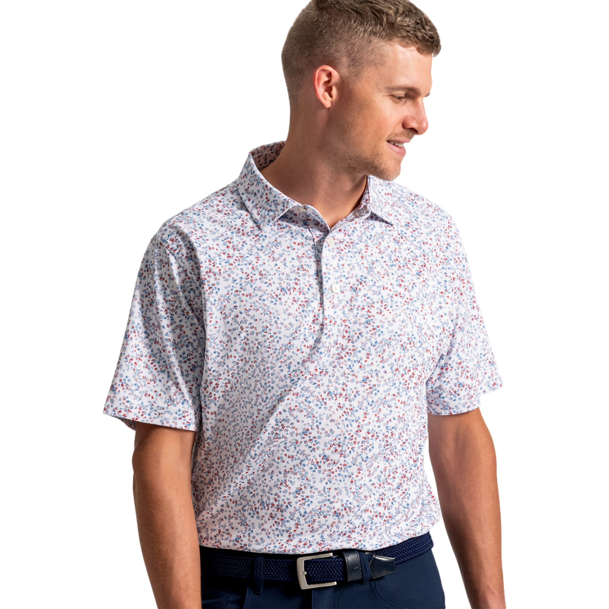 Watercolor Floral Pique Men's Golf Polo Shirt