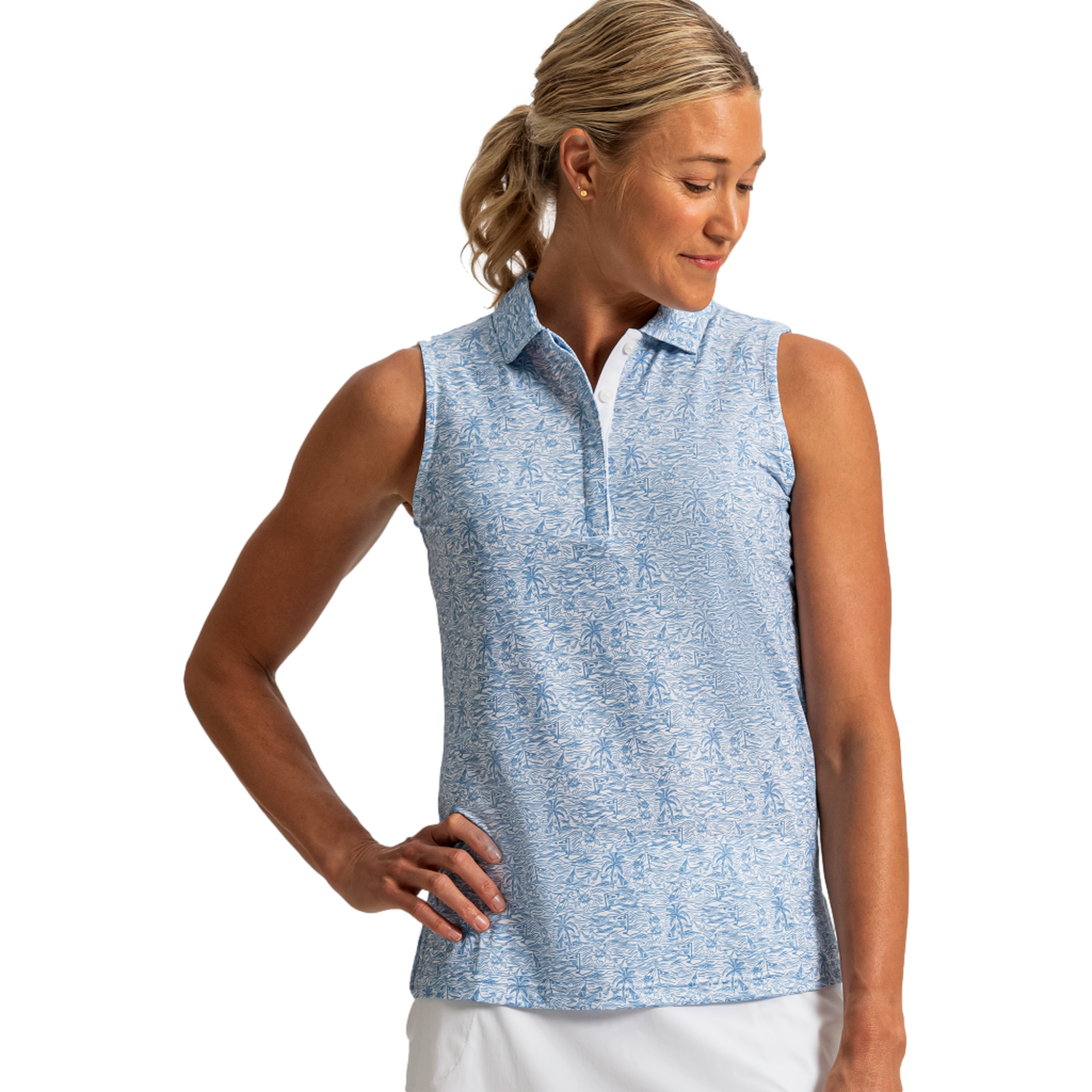 Tropical Print Lisle Women's Sleeveless Golf Shirt