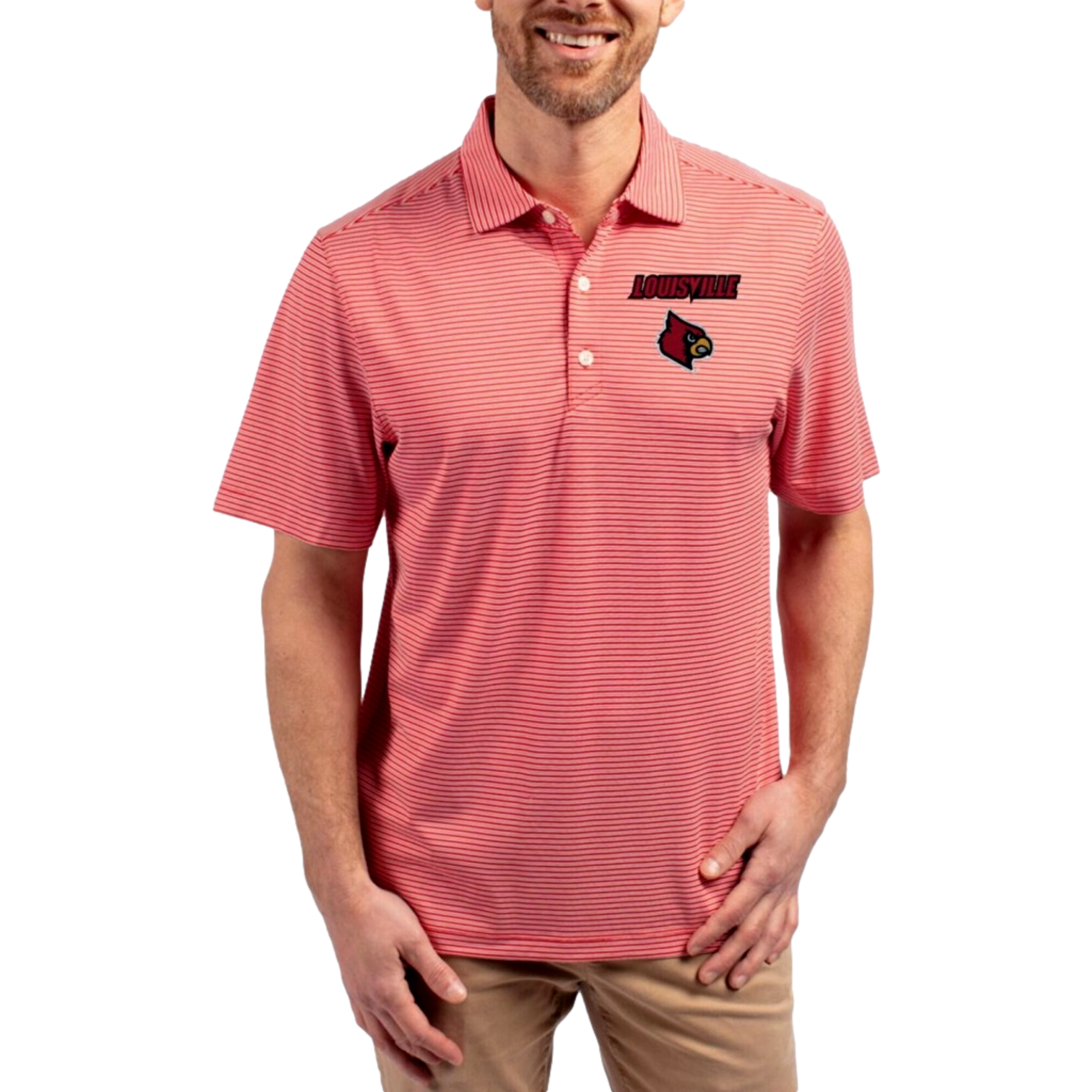 Louisville Cardinals Men's Forge Double Stripe Short Sleeve Golf Polo Shirt