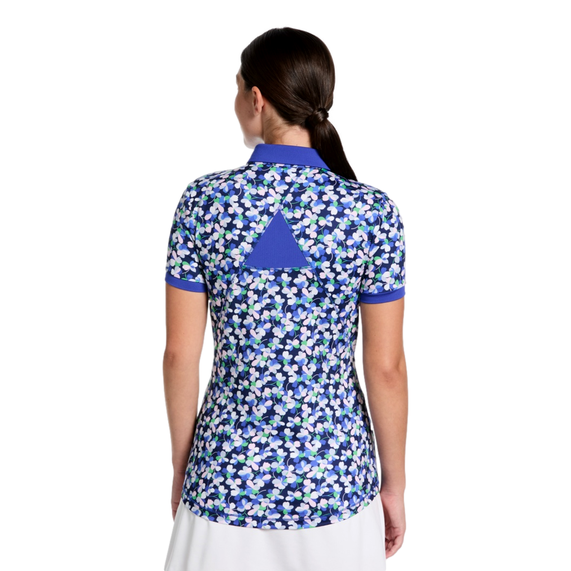Mesh Detail Print Women's Short Sleeve Golf Polo Shirt