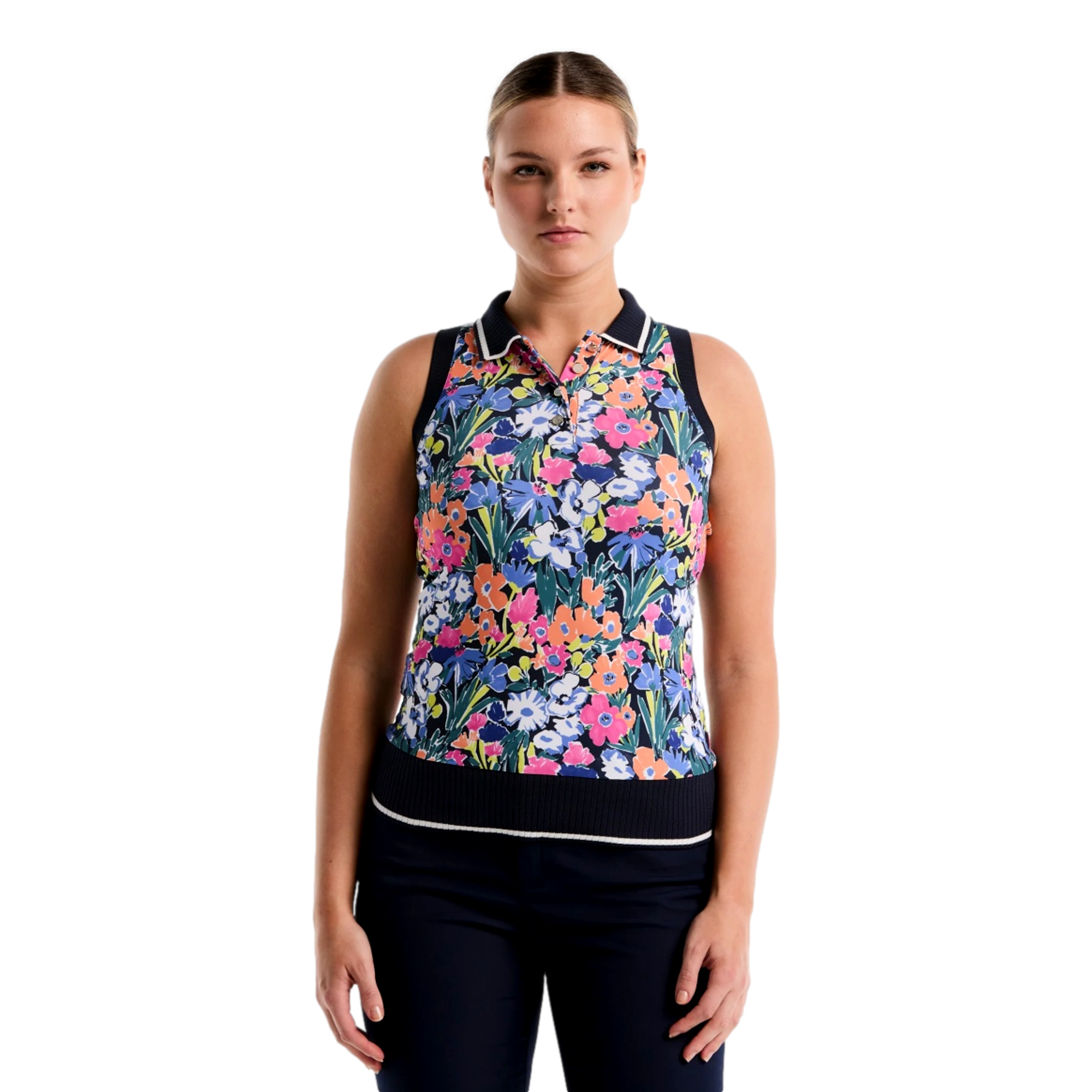 Scallop Ribbed Women's Sleeveless Golf Polo Shirt