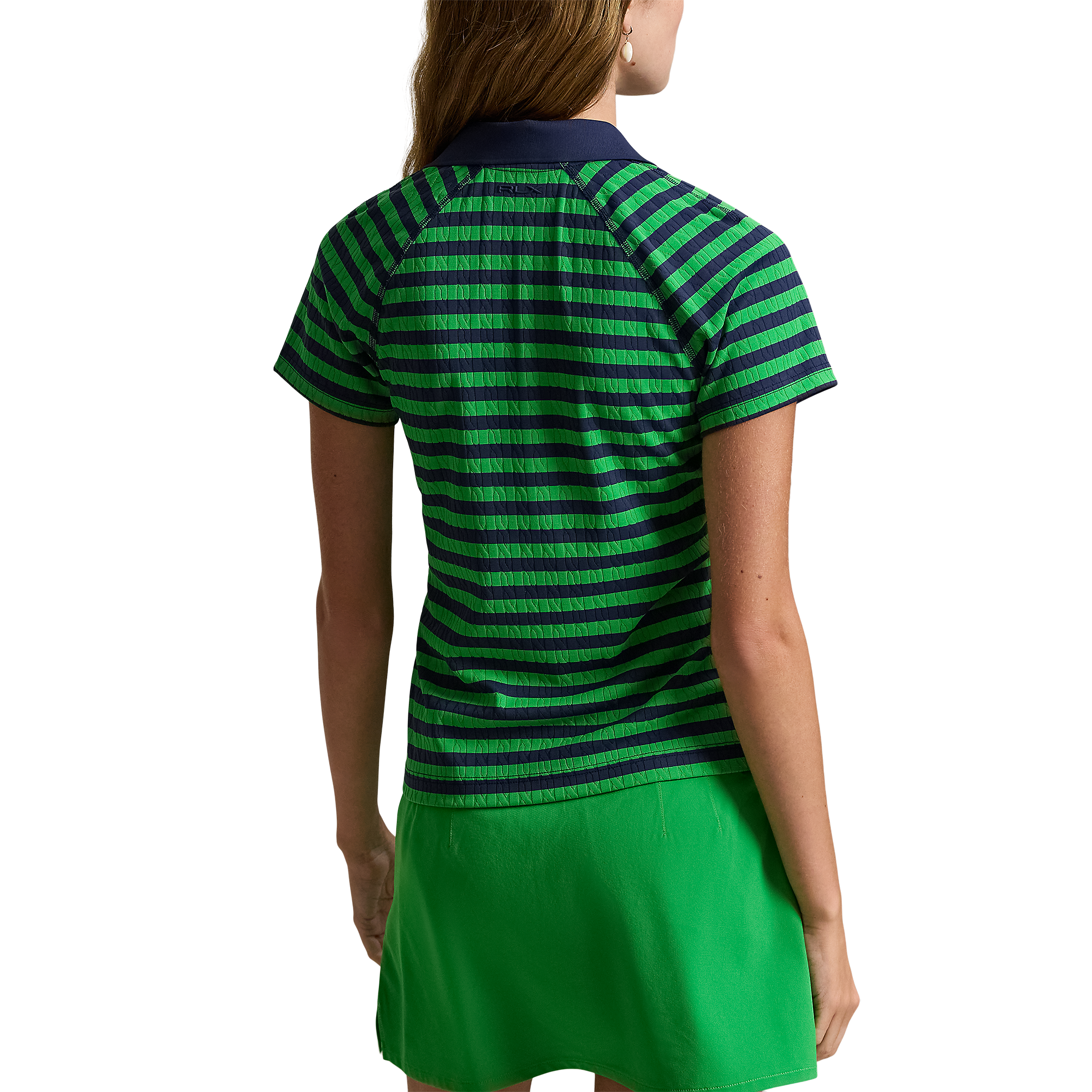 Stripe Active Cable Knit Women's Short Sleeve Golf Polo Shirt