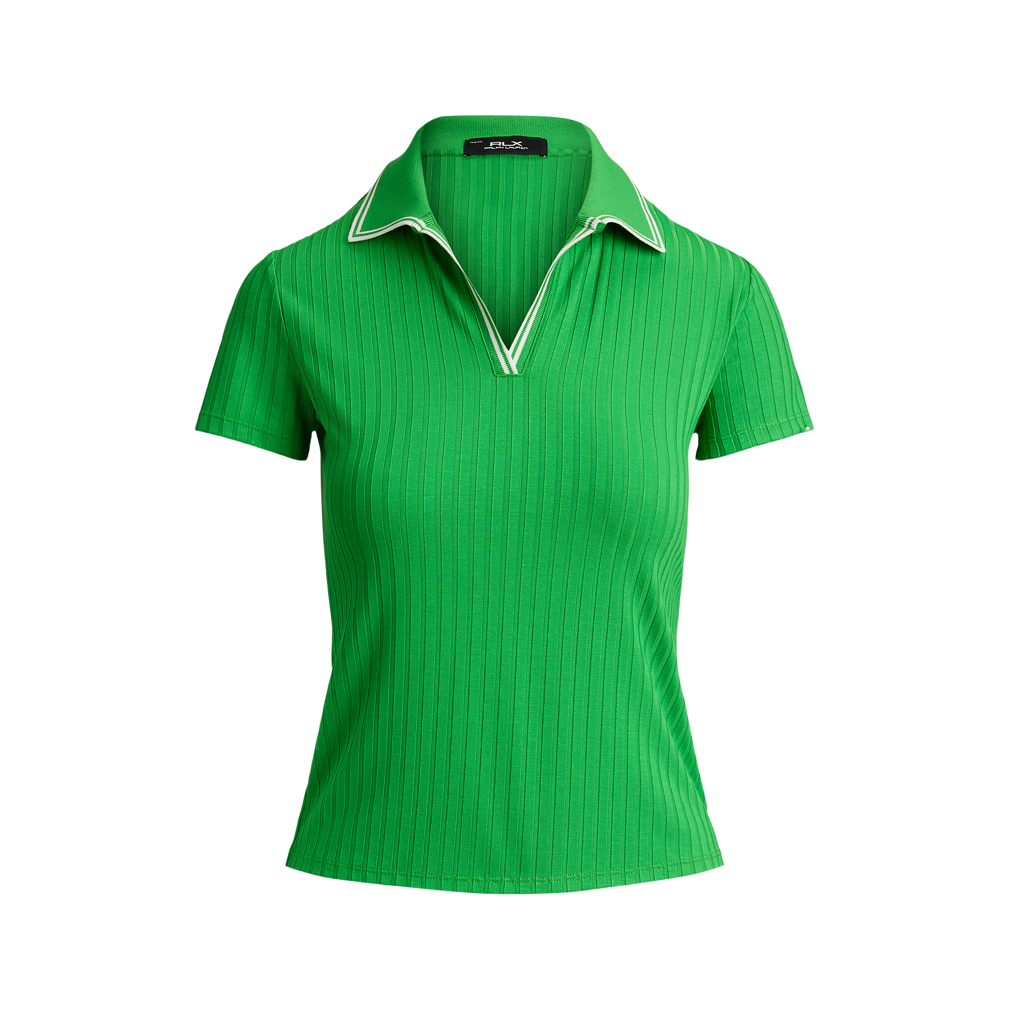Slim Fit Rib Knit Women's Short Sleeve Golf Polo Shirt