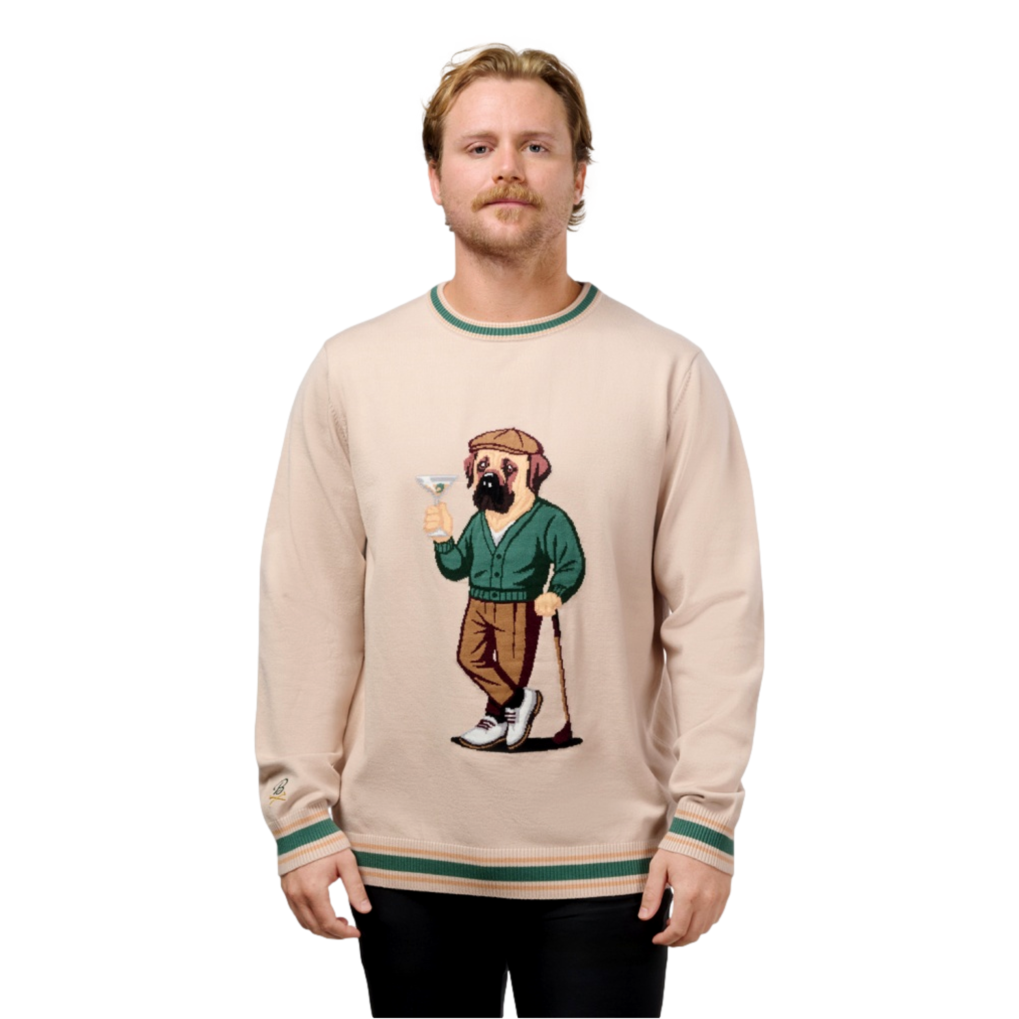 19 Hole Bullmastiff Martini Men's Knit Golf Sweater
