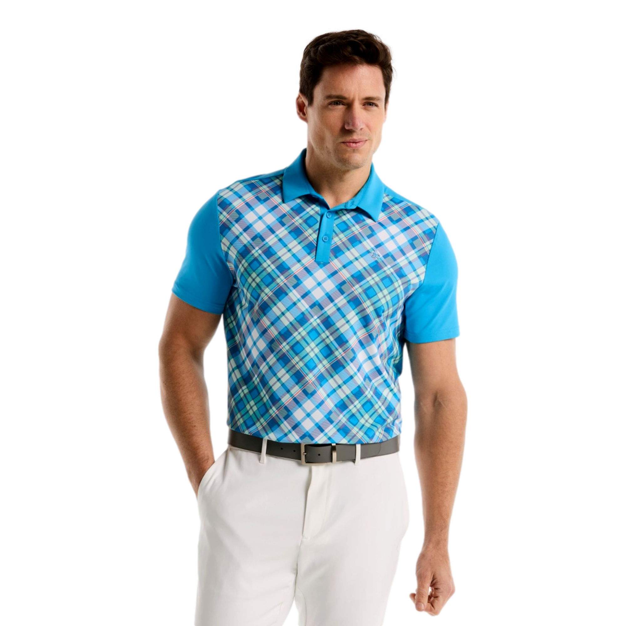50's Block Madras Plaid Men's Golf Polo Shirt