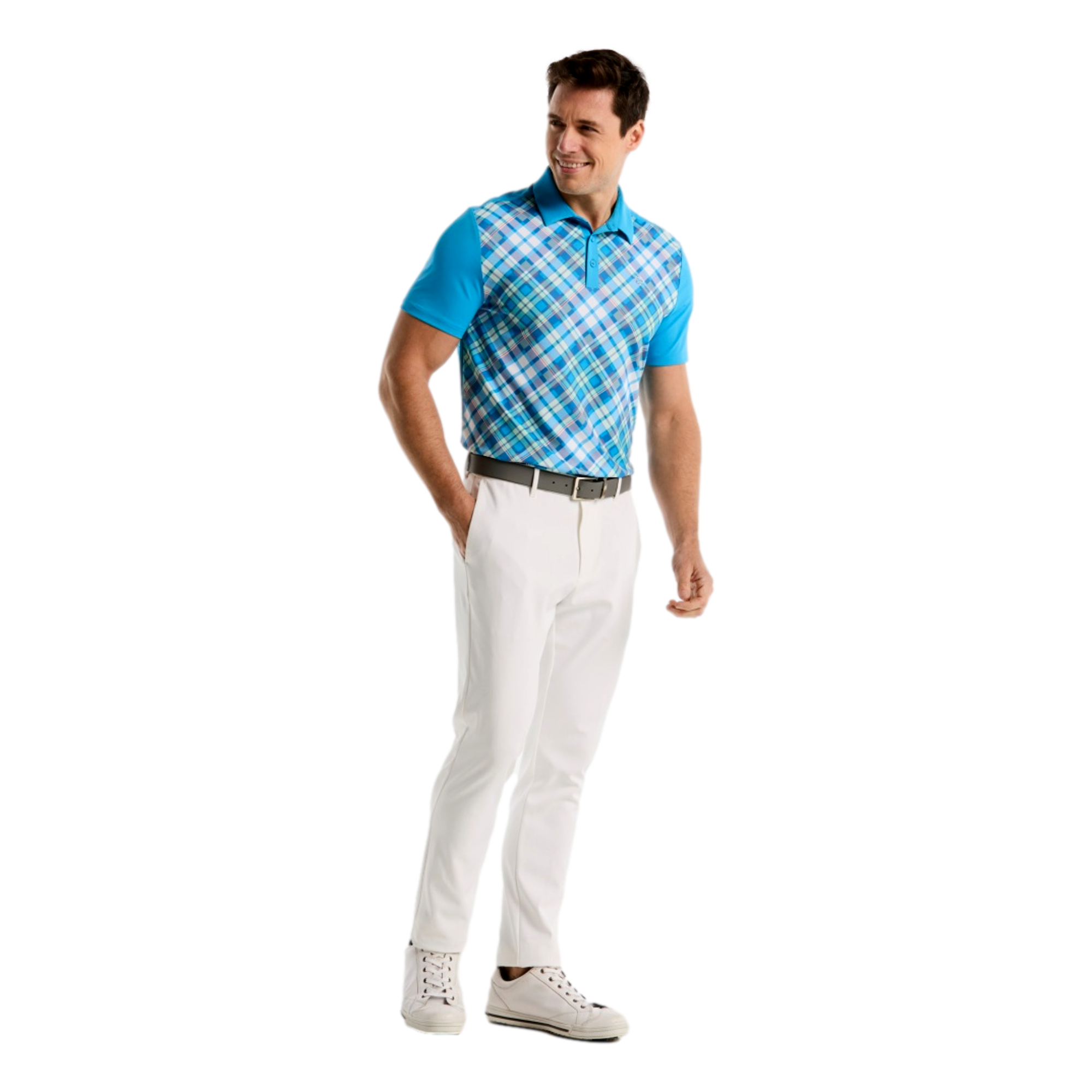 50's Block Madras Plaid Men's Golf Polo Shirt