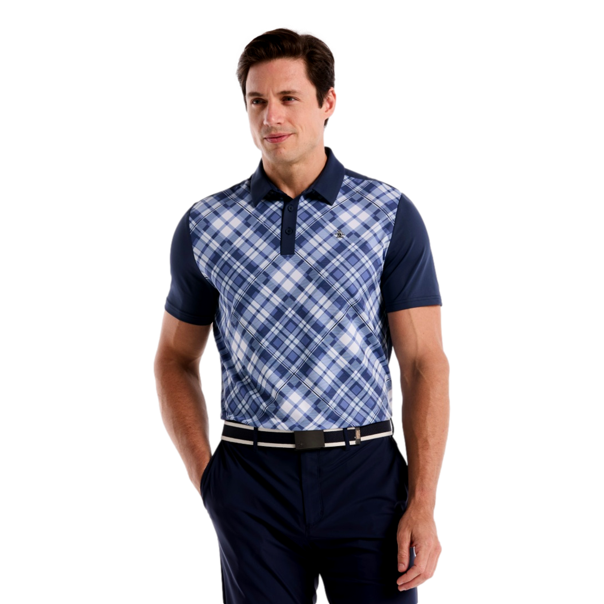 50'S Block Madras Plaid Men's Golf Polo Shirt