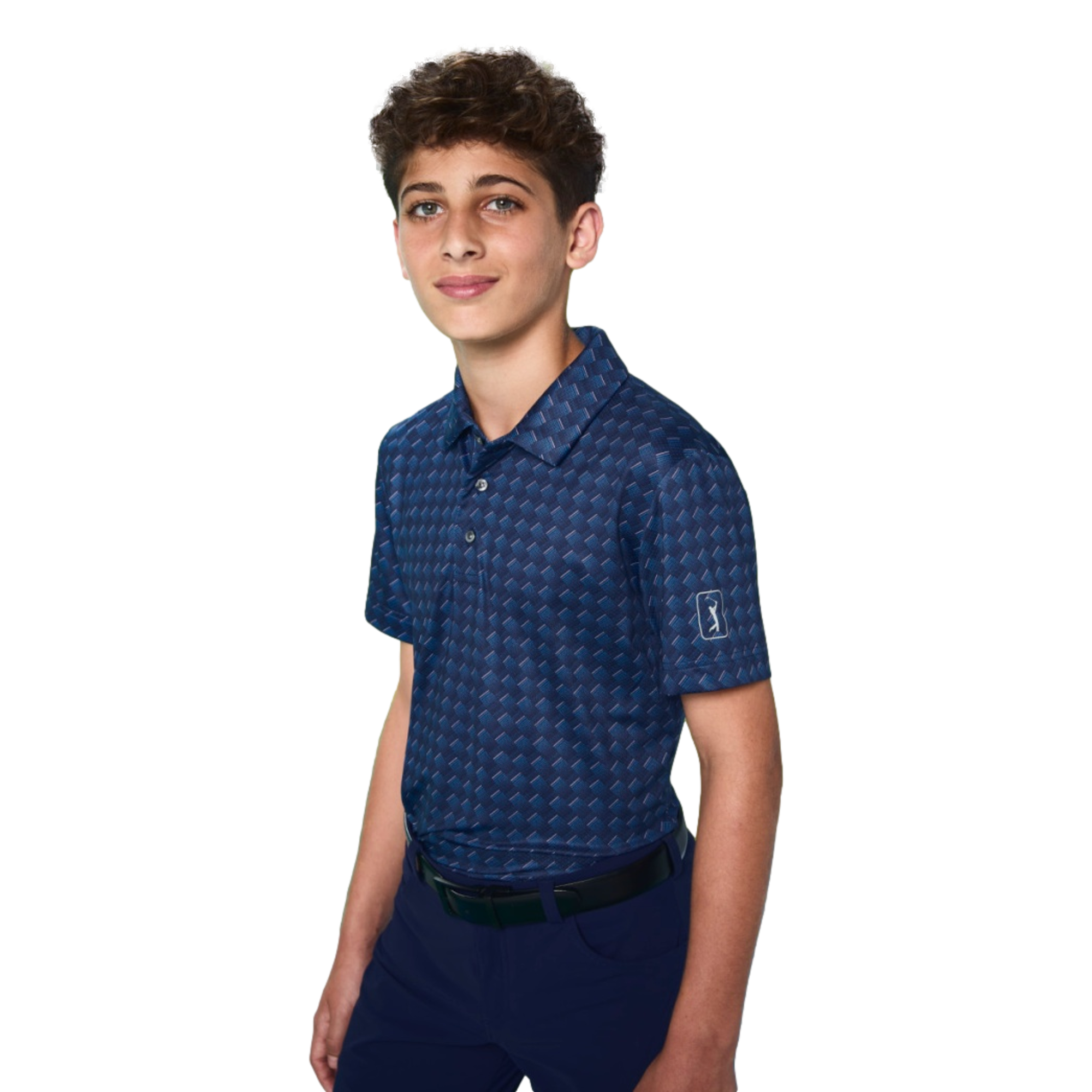 All-Over Motion Geo Print Boys Short Sleeve Golf Polo Shirt