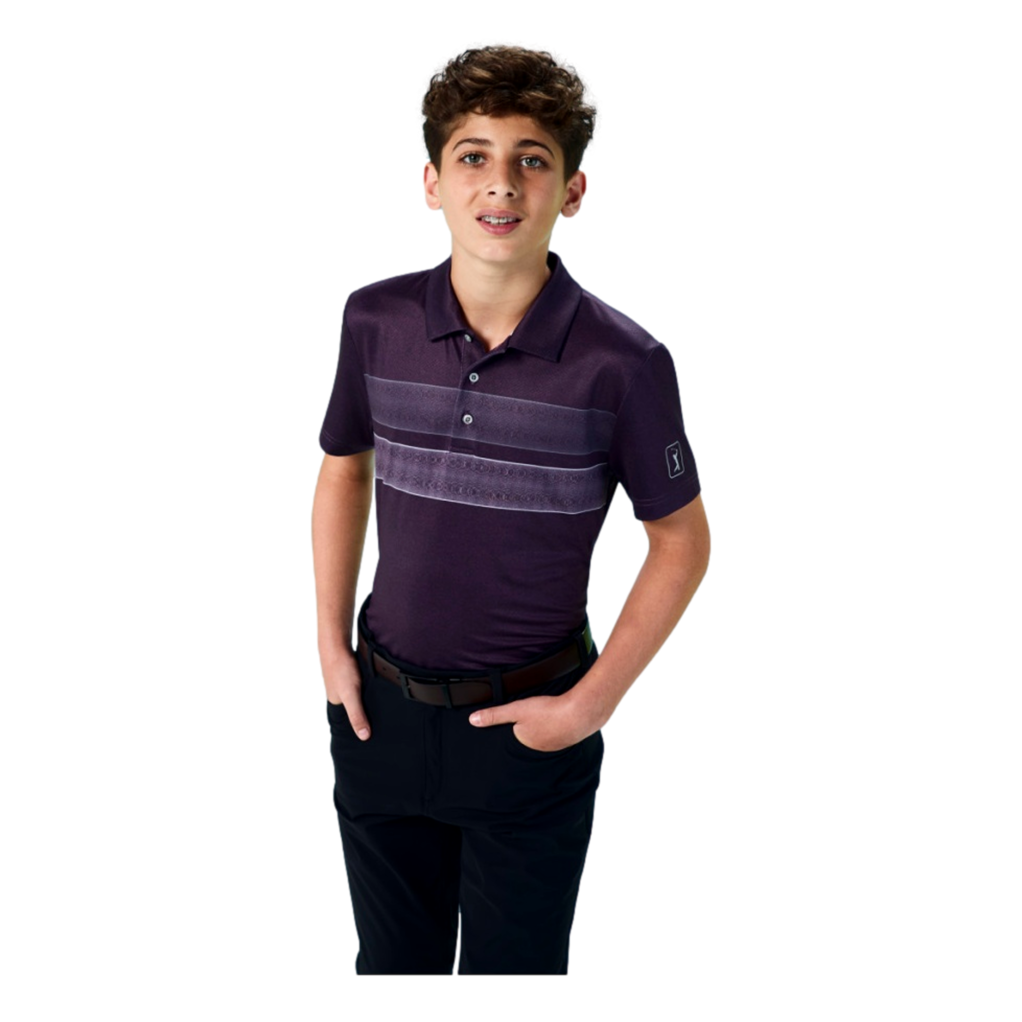 Motion Chest Stripe Print Short Sleeve Boys Golf Polo Shirt