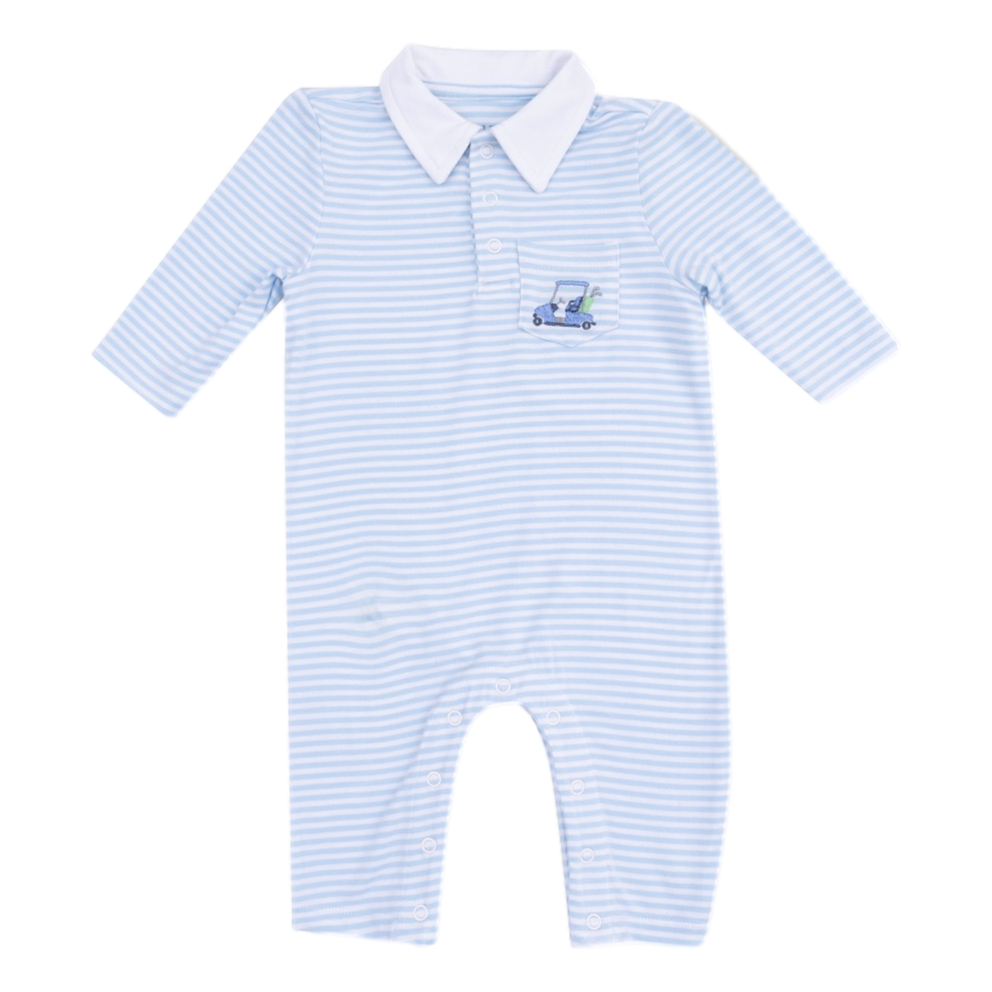 Baby Golf Carts - Blue Stripe Polo Romper