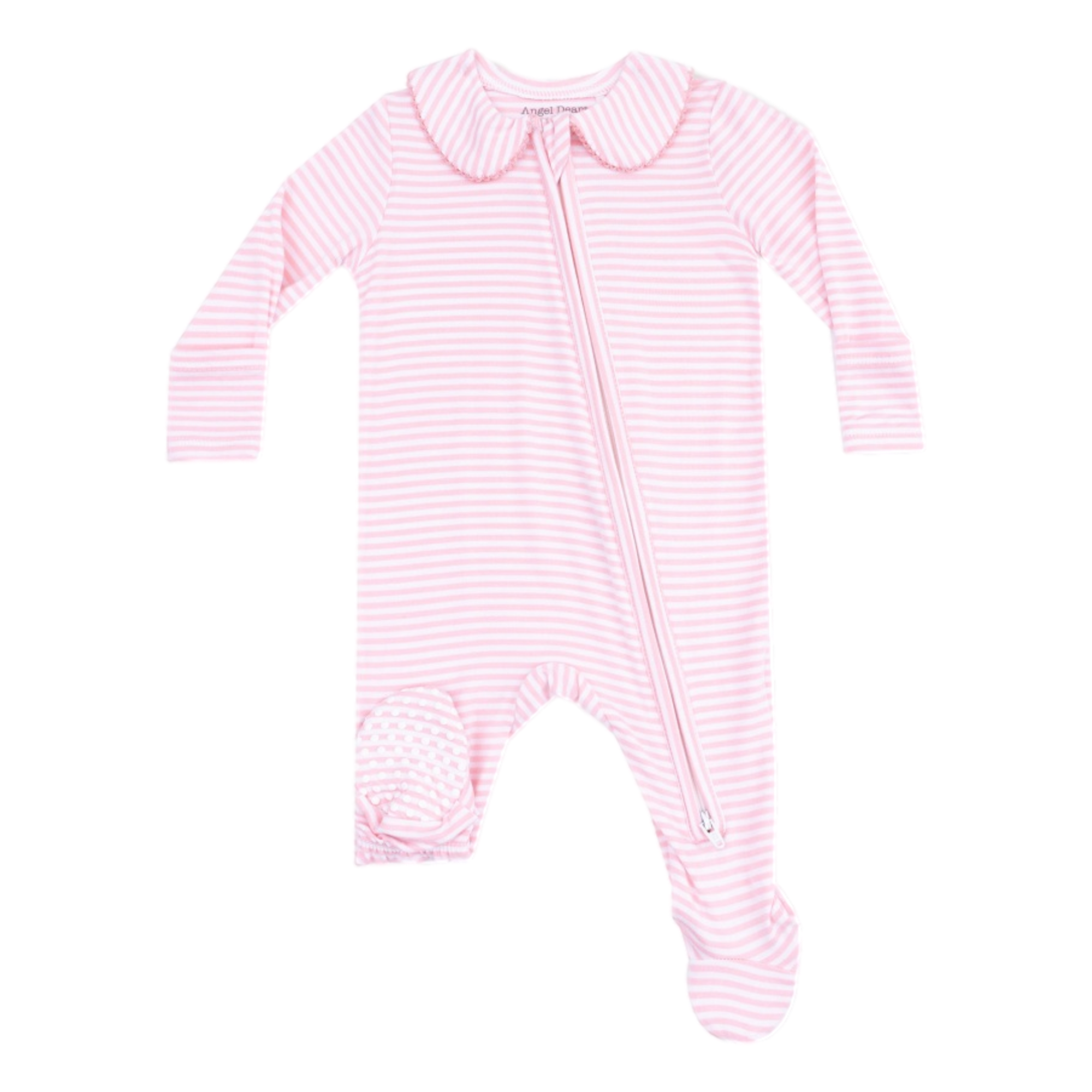 Baby Golf Carts - Pink Stripe Peter Pan 2 Way Zipper Footie