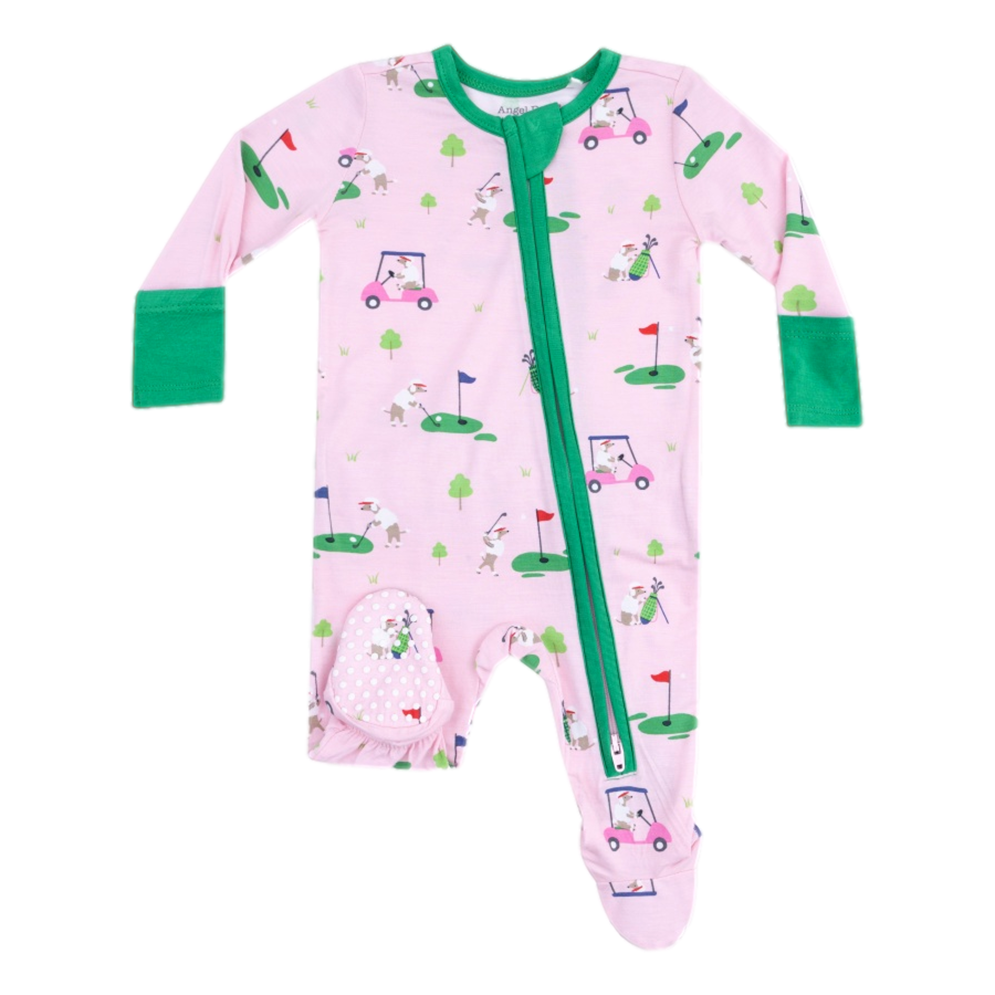 Dog Gone Golf - Pink 2 Way Zipper Ruffle Back Footie