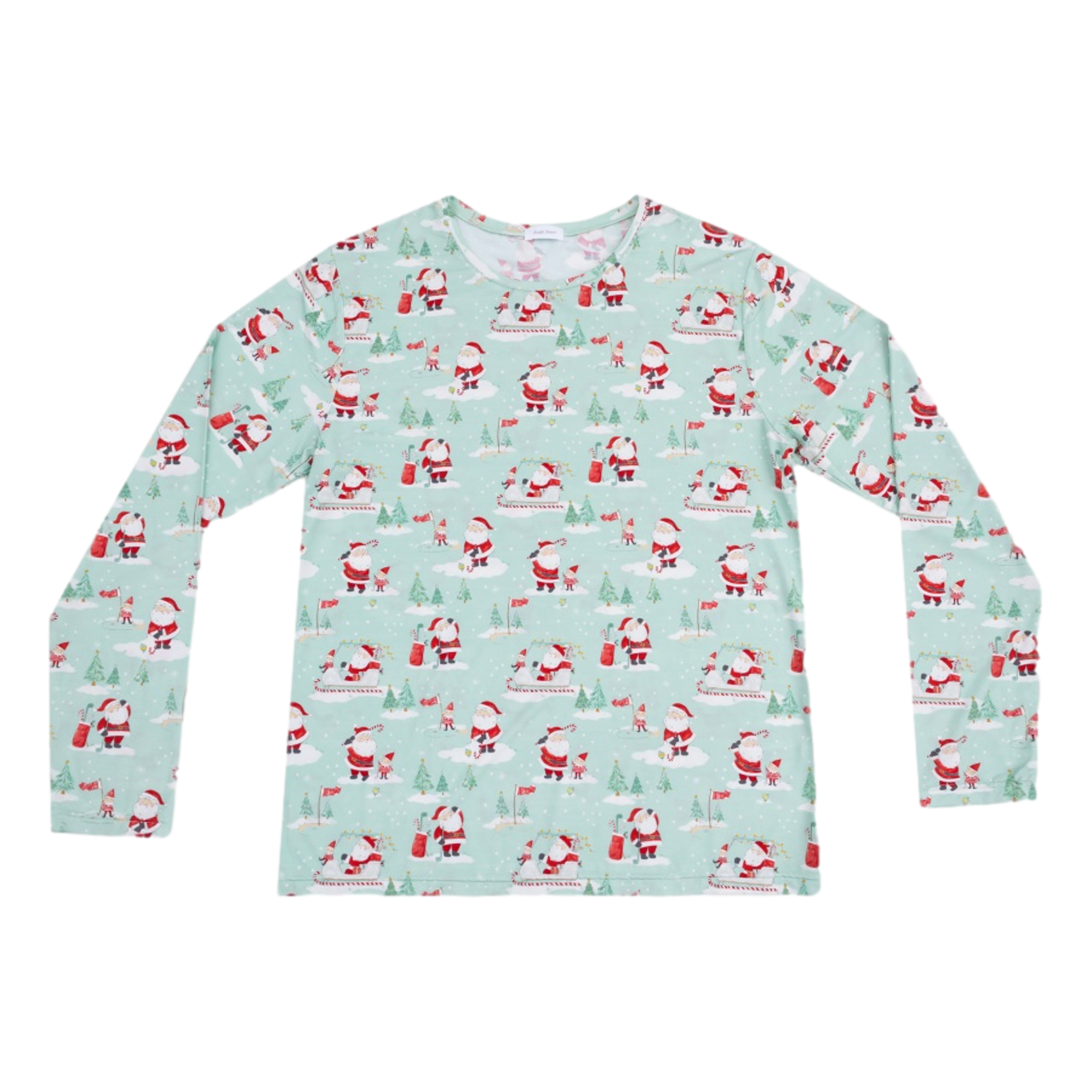 Adult Golfing Santa and Elves Long Sleeve Pajama Shirt