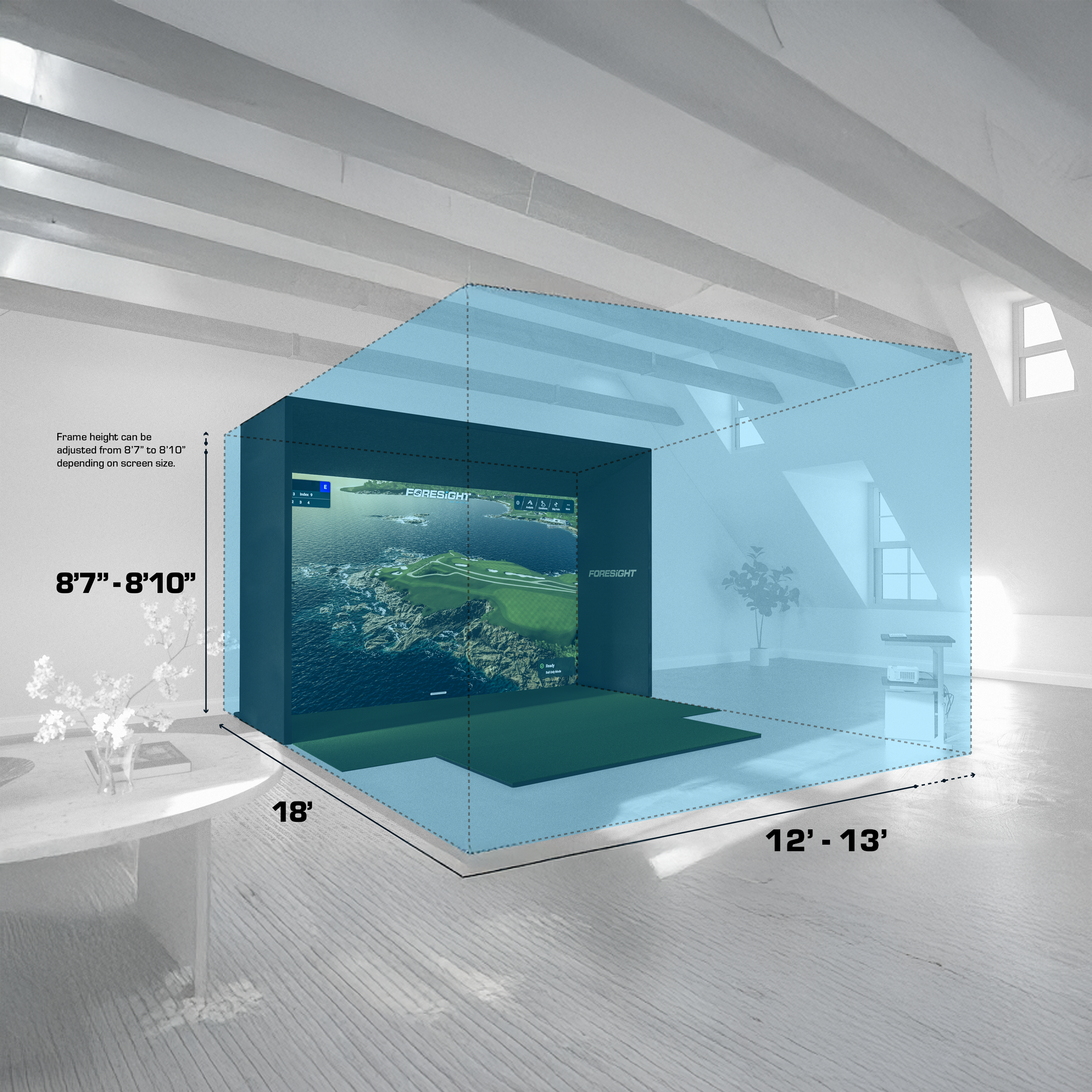 Sim In A Box Golf Simulator Bundle - Complete Simulator Kit with GCHawk Launch Monitor