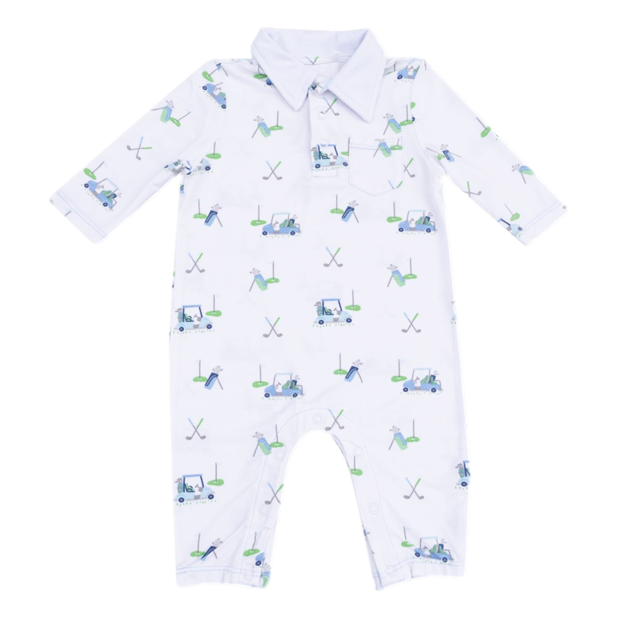 Baby Golf Carts Blue Polo Romper