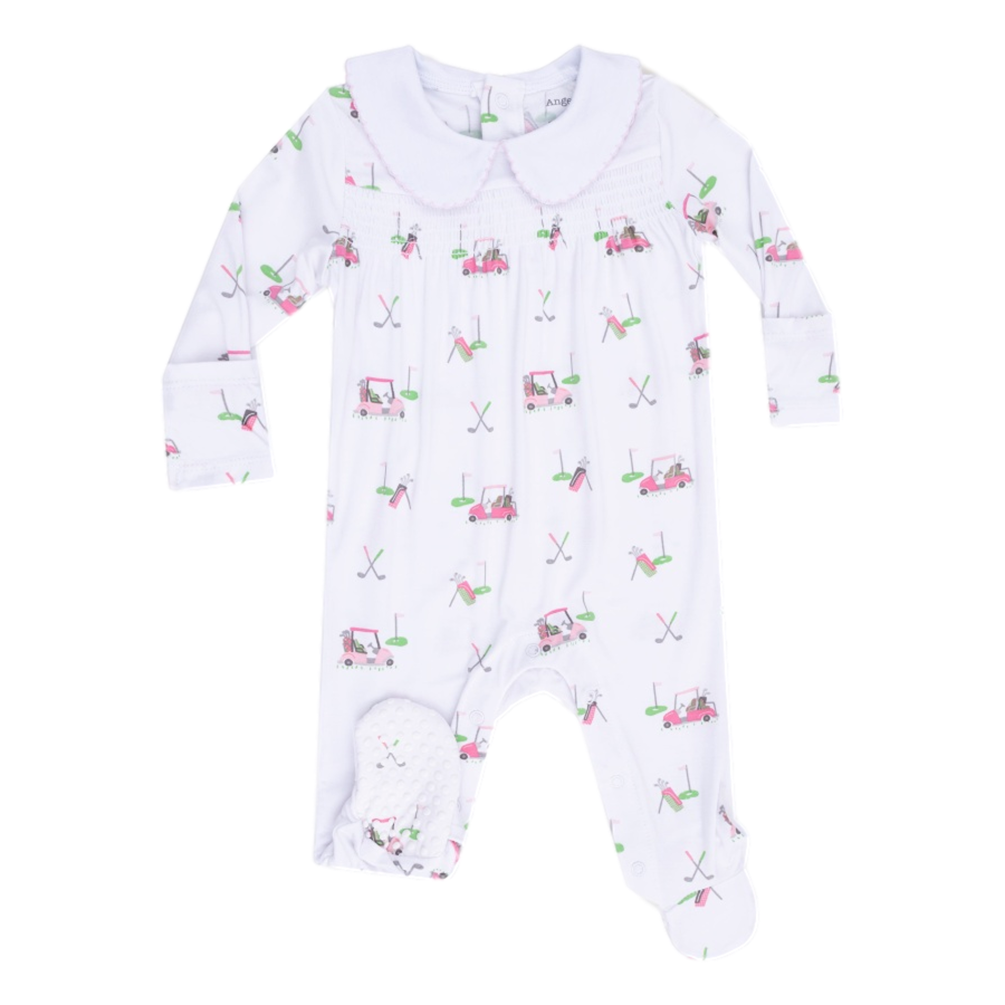 Baby Golf Carts Pink Smocked Peter Pan Snap Footie