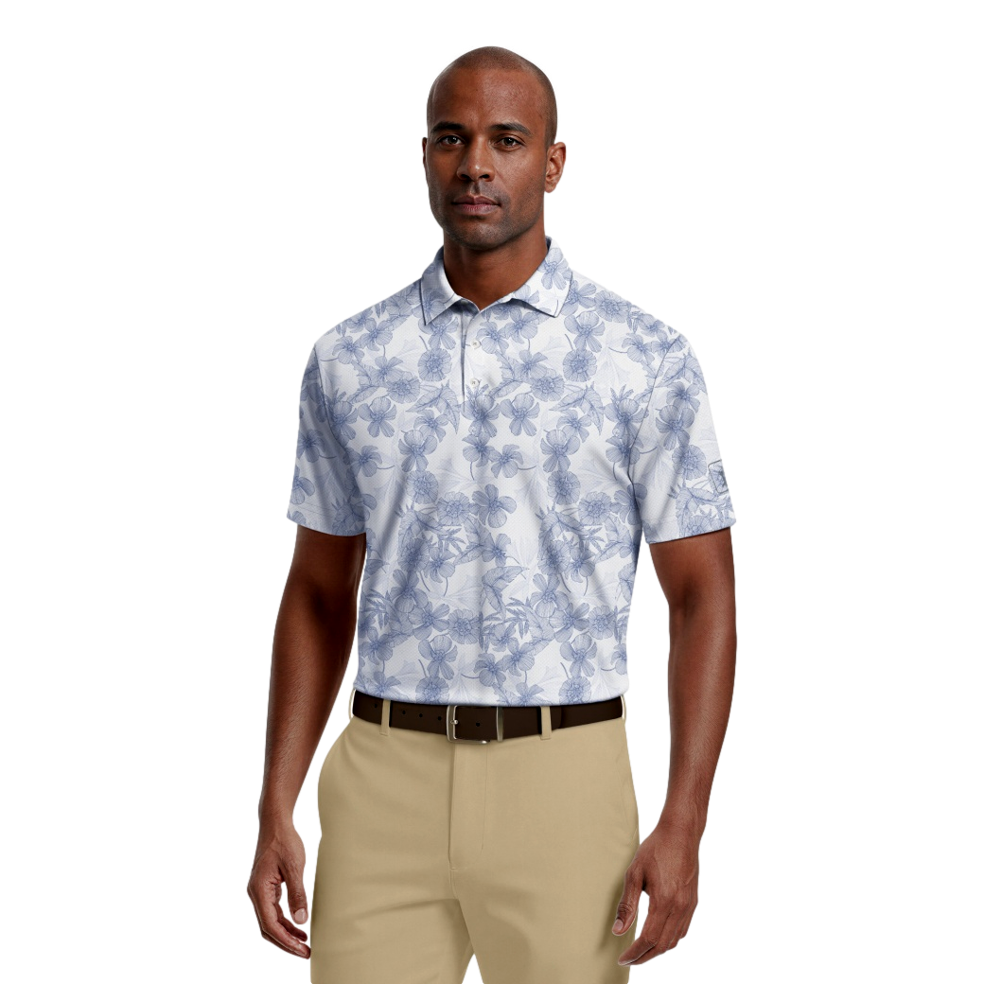 Linear Botanical Printed Men's Golf Polo Shirt