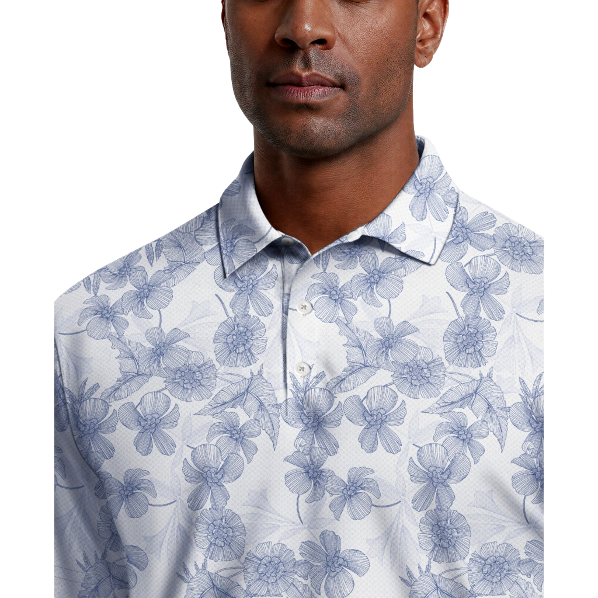 Linear Botanical Printed Men's Golf Polo Shirt