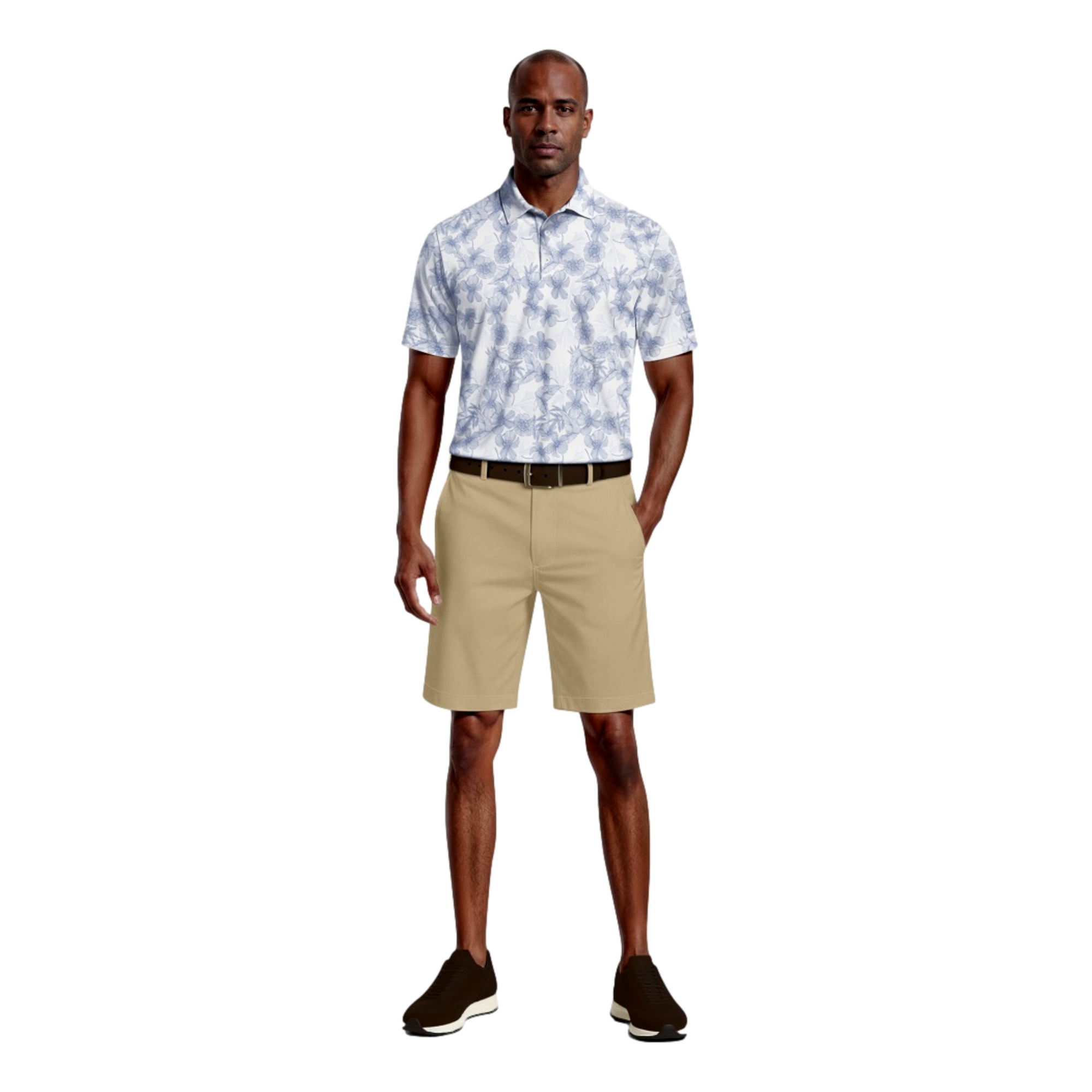 Linear Botanical Printed Men's Golf Polo Shirt