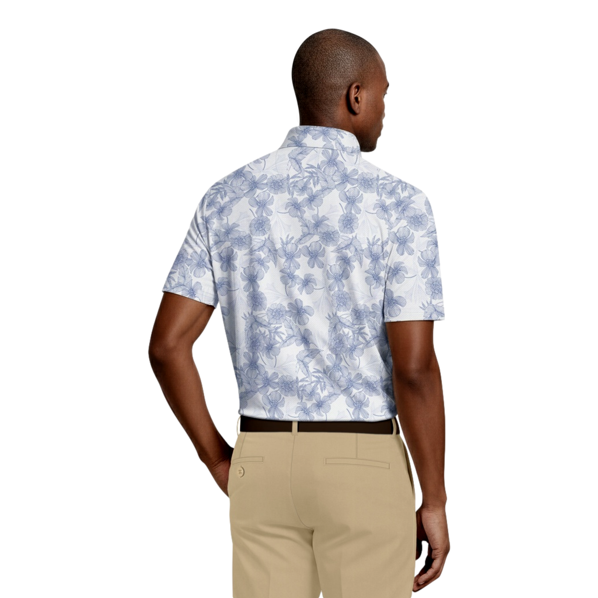 Linear Botanical Printed Men's Golf Polo Shirt