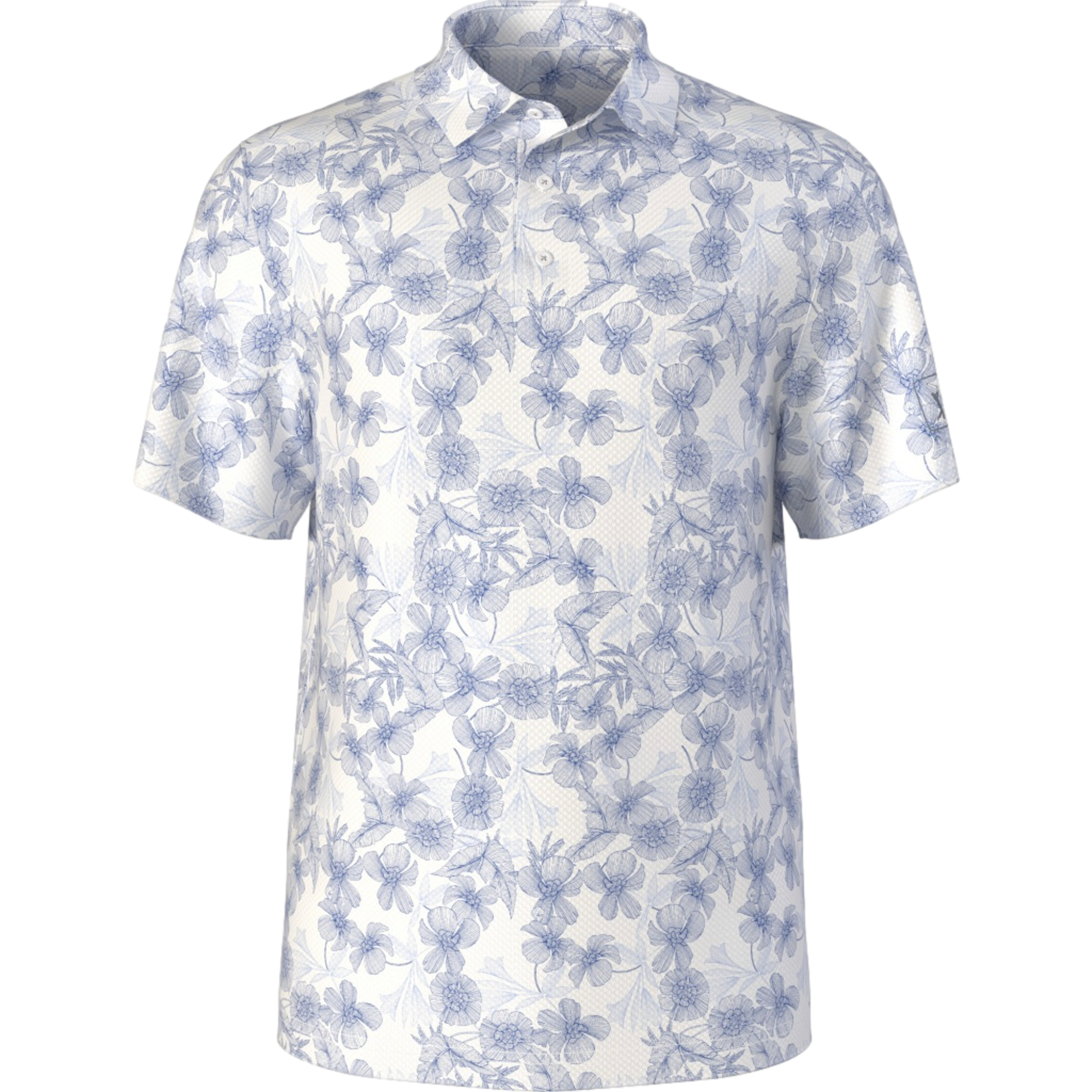 Linear Botanical Printed Men's Golf Polo Shirt