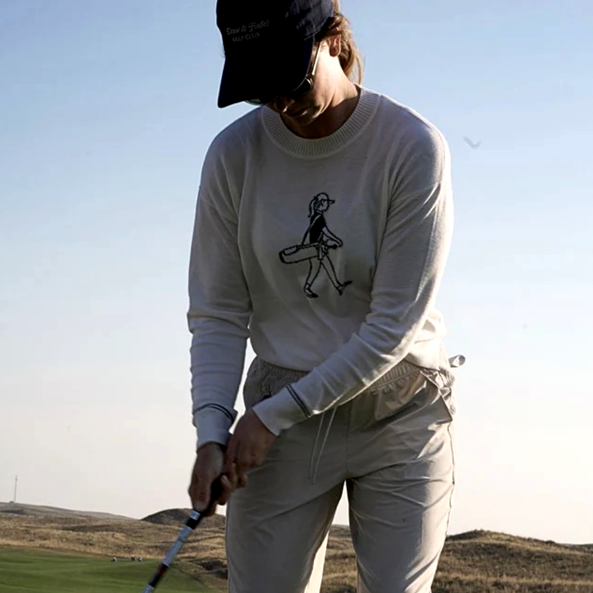 Walking Girl Embroidered Crewneck Women's Golf Sweater