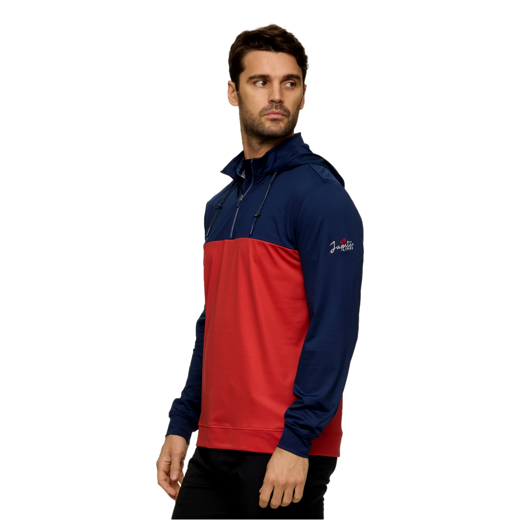 Jupiter Links GC Men's Journey Blocked Hooded Golf Quarter Zip