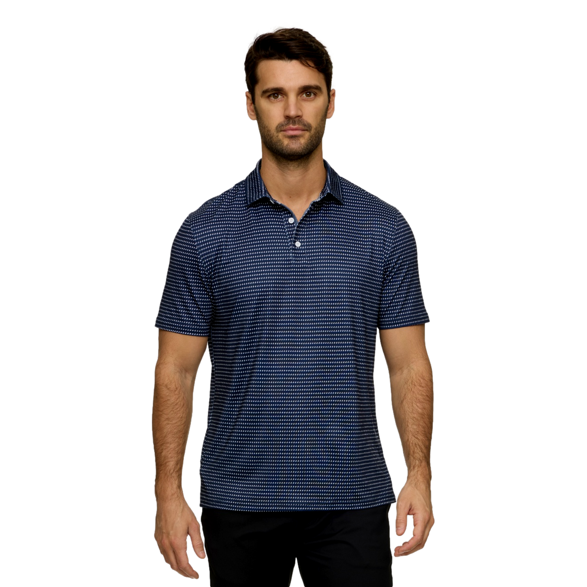 New  York Golf Club Printed Logo Striped Golf Polo Shirt