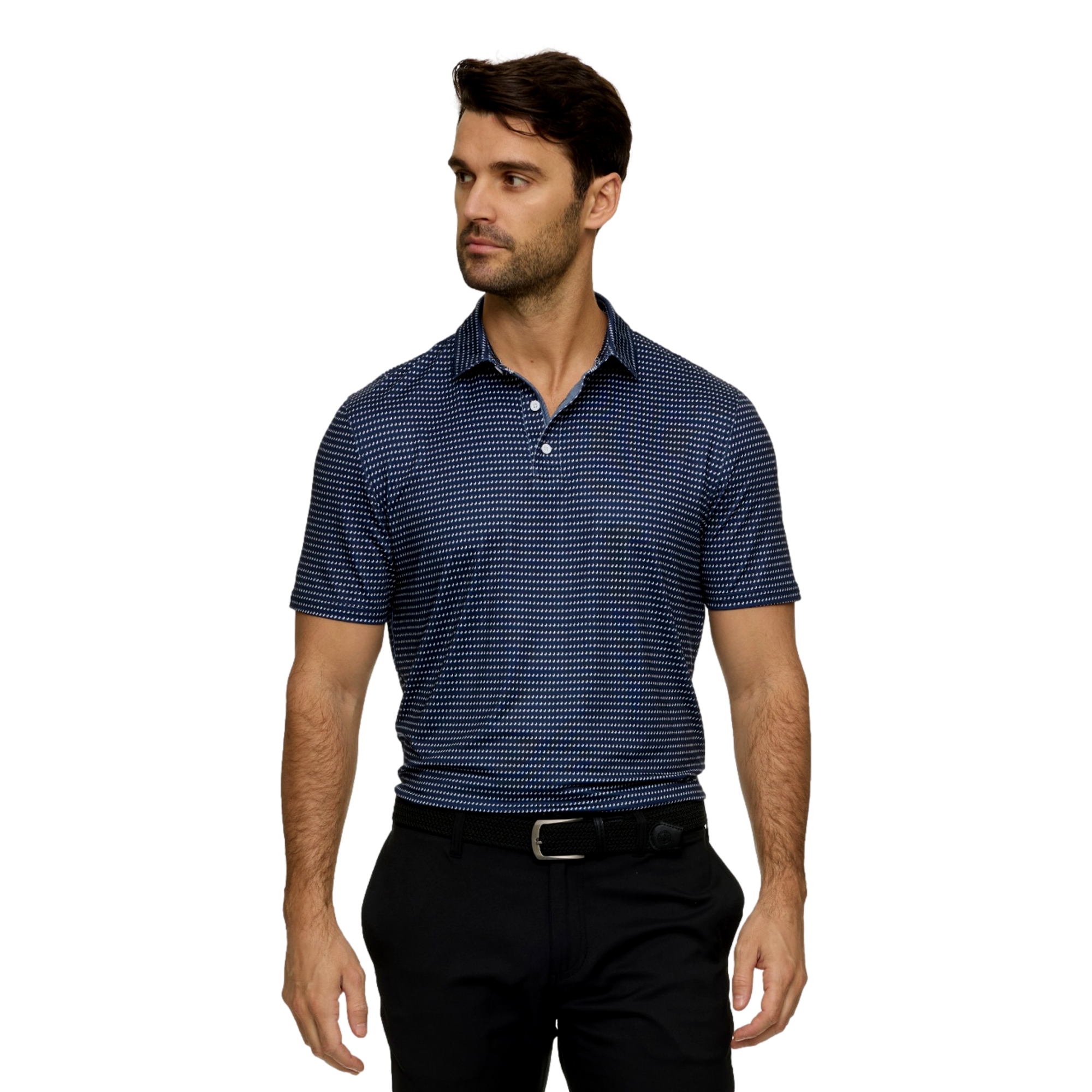 New  York Golf Club Printed Logo Striped Golf Polo Shirt