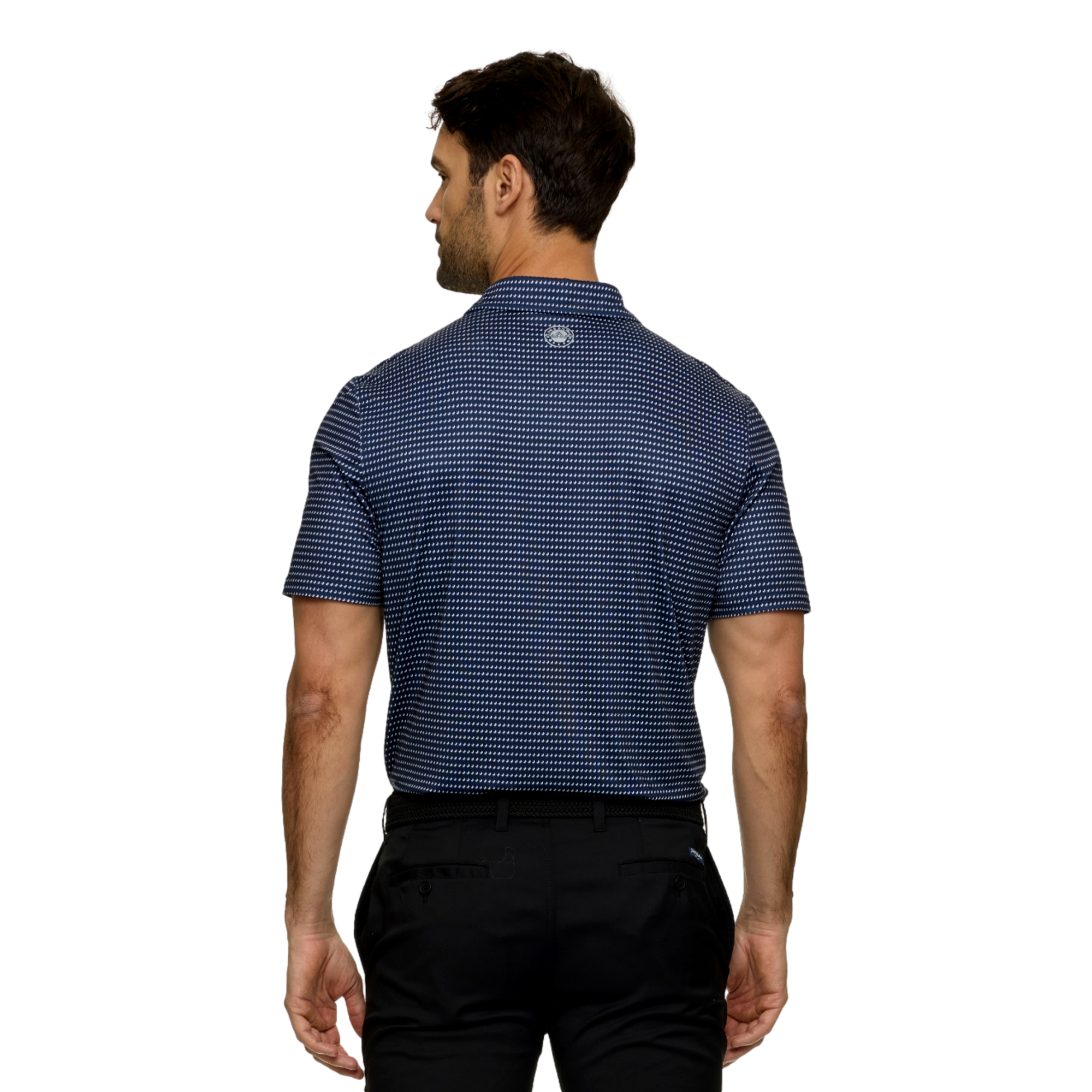 New  York Golf Club Printed Logo Striped Golf Polo Shirt