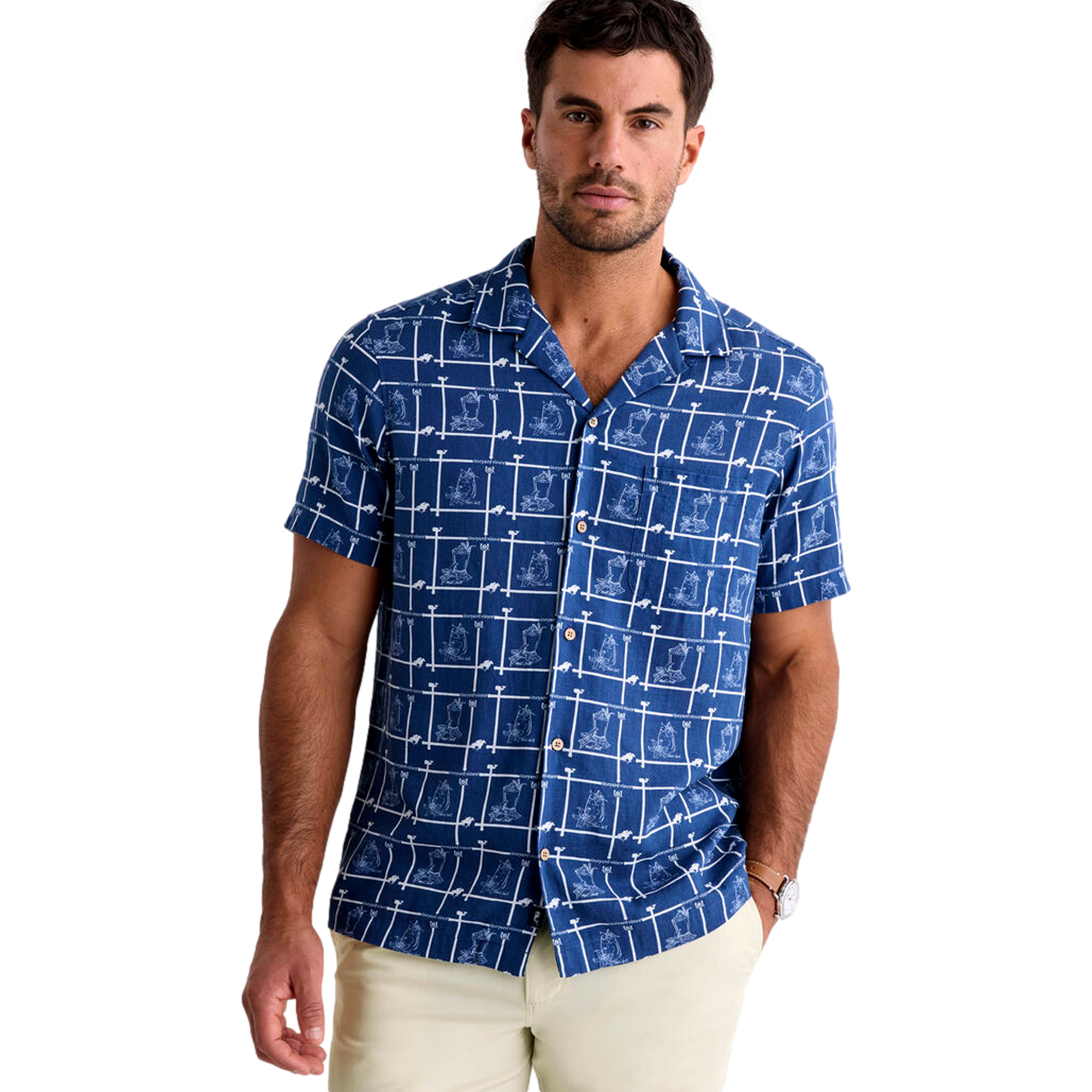 Kentucky Derby Linen Cocktail Time Men's Cabana Golf Shirt