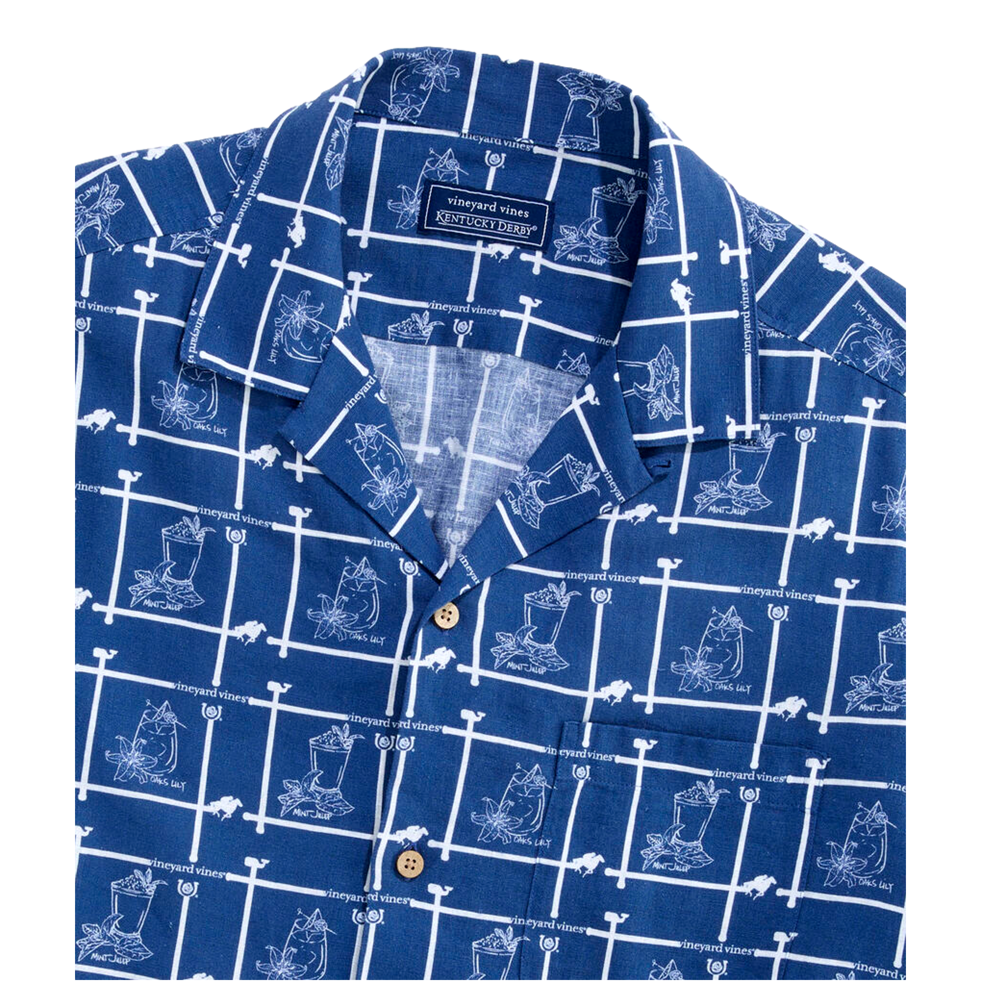 Kentucky Derby Linen Cocktail Time Men's Cabana Golf Shirt