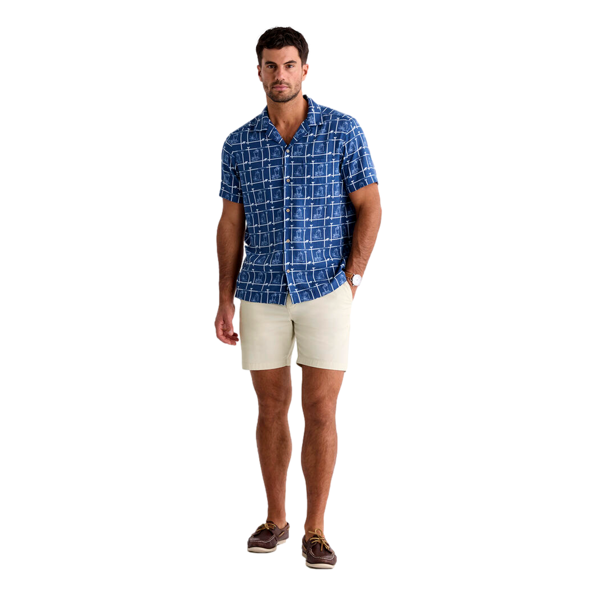 Kentucky Derby Linen Cocktail Time Men's Cabana Golf Shirt