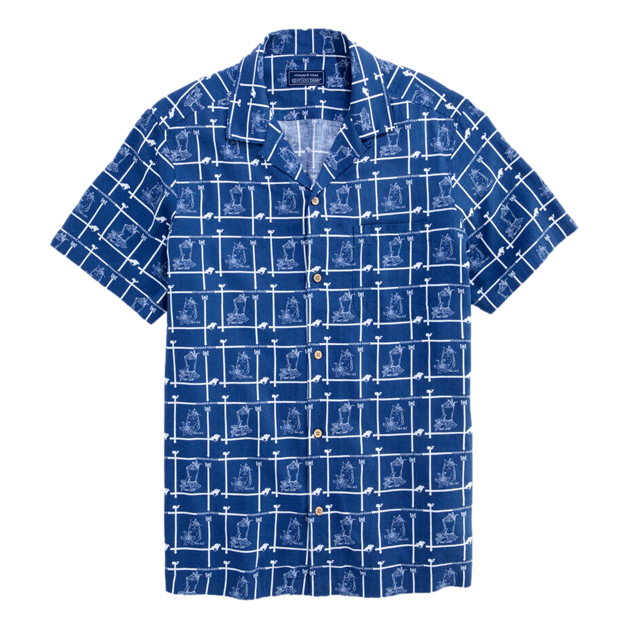Kentucky Derby Linen Cocktail Time Men's Cabana Golf Shirt