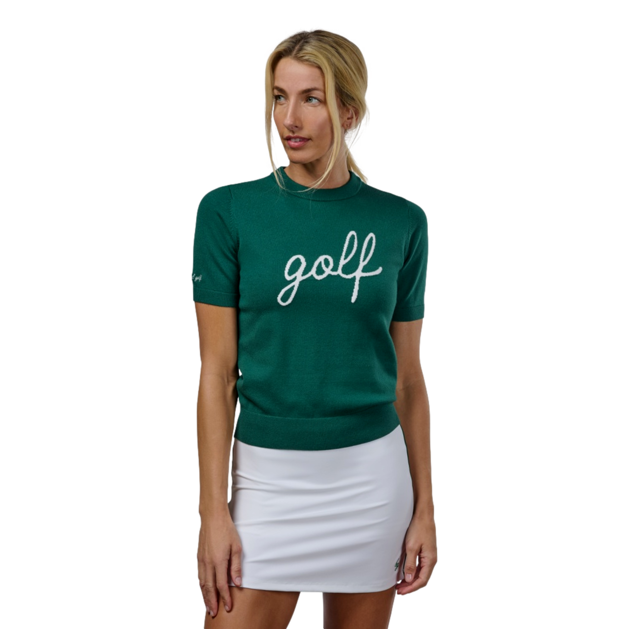 Golf Embroidered Knit Women's Short Sleeve Golf Sweater
